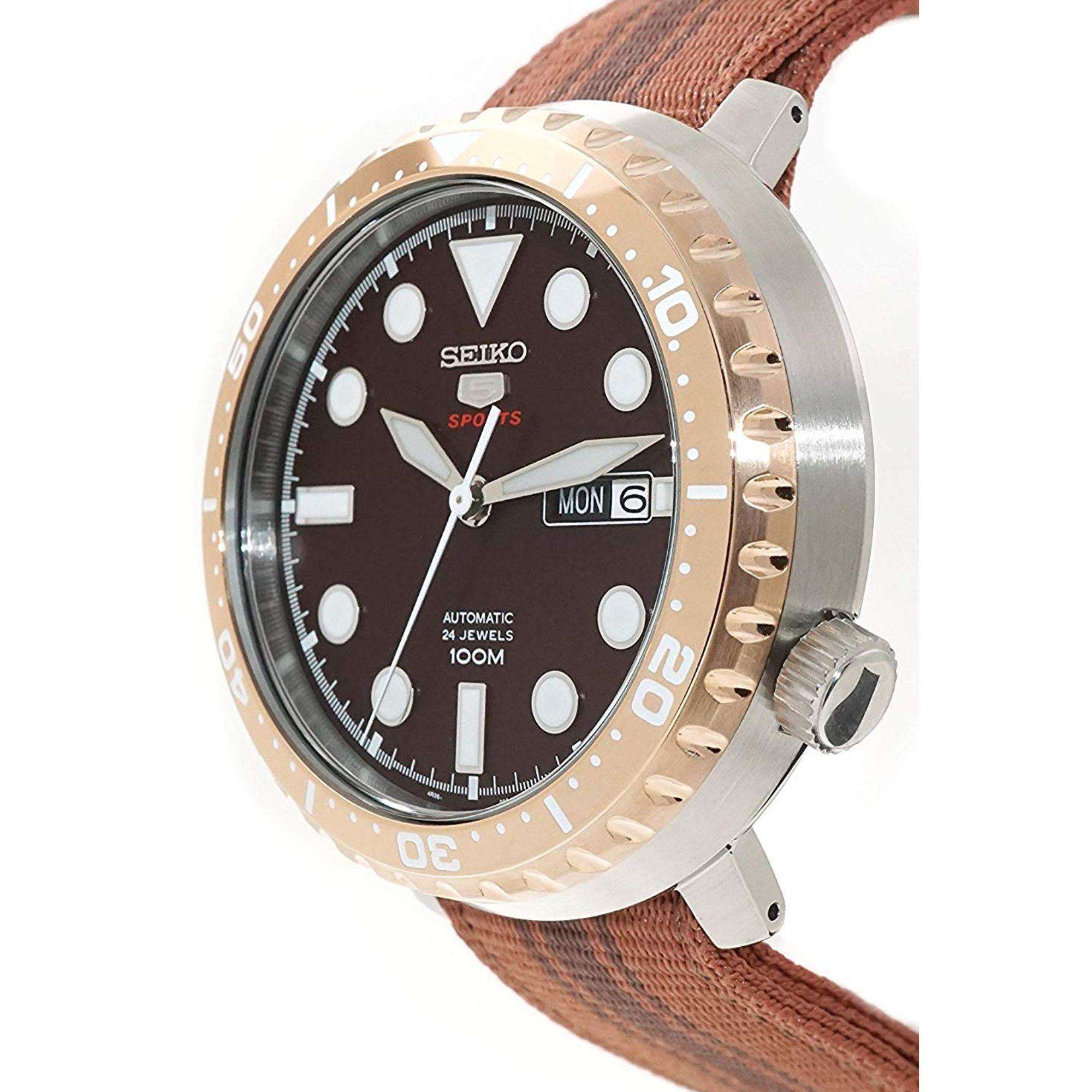 Seiko 5 Sports Flaschenverschluss Root Beer Automatik Braunes Zifferblatt Braunes Nylonarmband Herren Uhr SRPC68K1