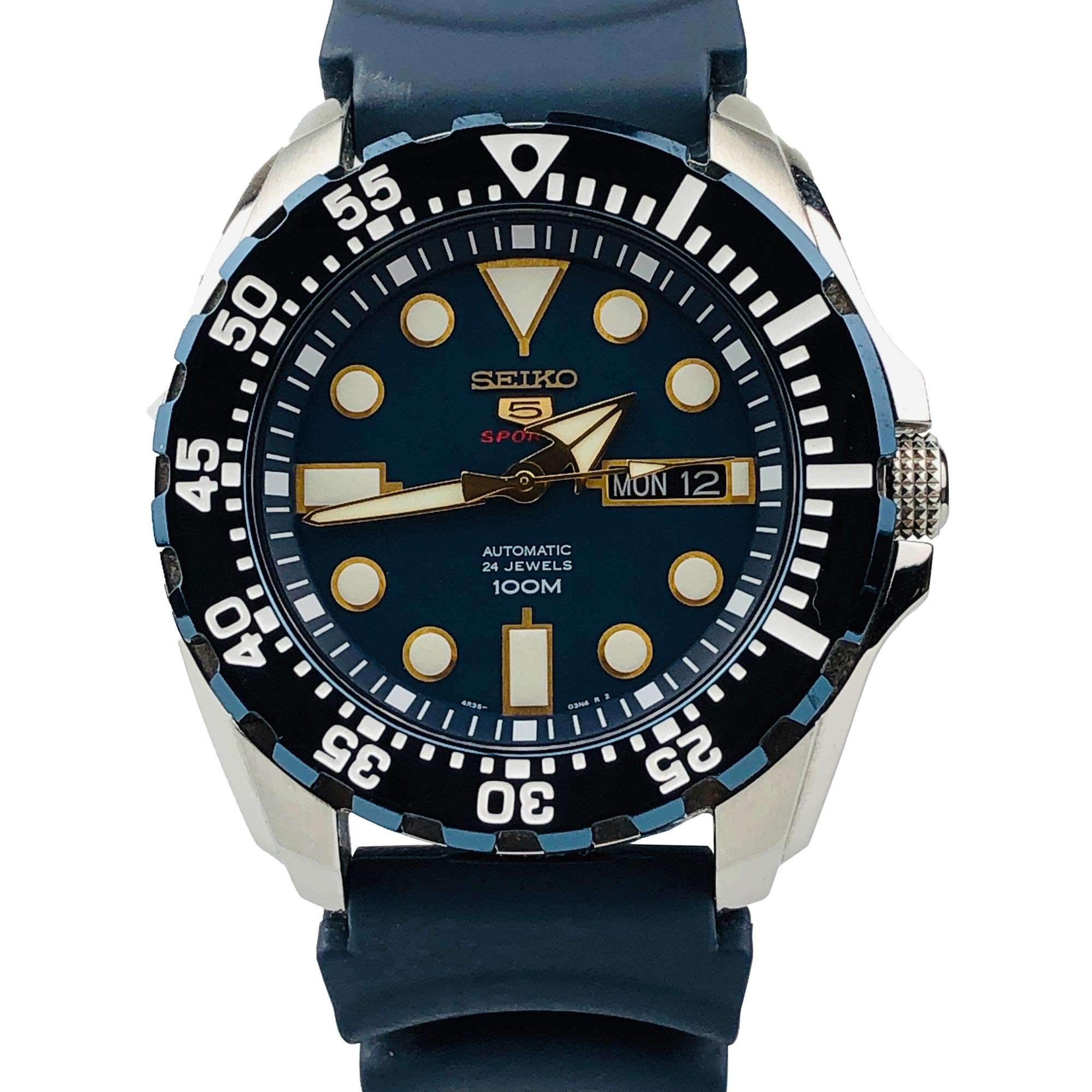 Seiko 5 Sports Automatic 'Blue Monster' Silicone Strap Blue Dial Men's Watch SRP605K2