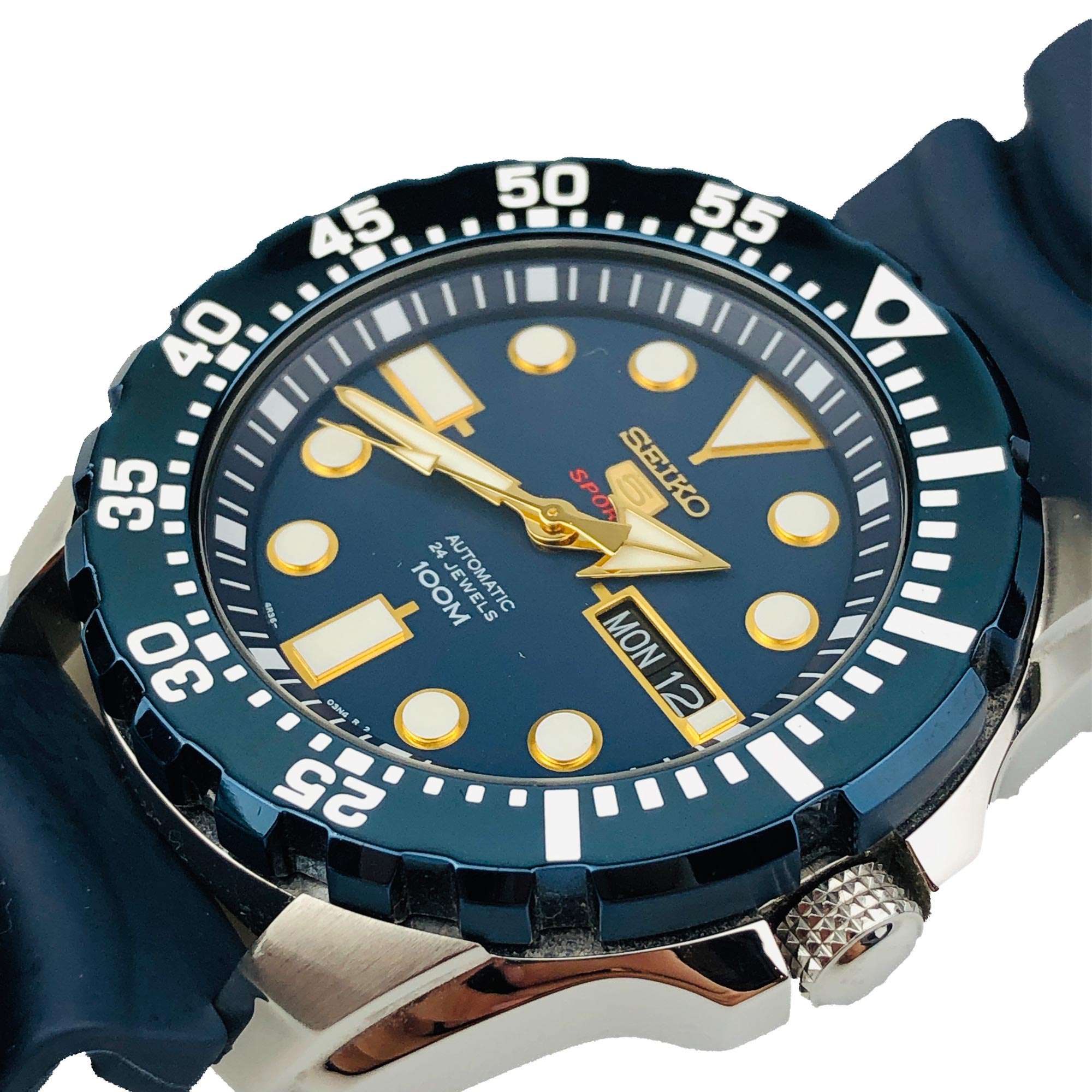 Seiko 5 Sports Automatic 'Blue Monster' Silicone Strap Blue Dial Men's Watch SRP605K2