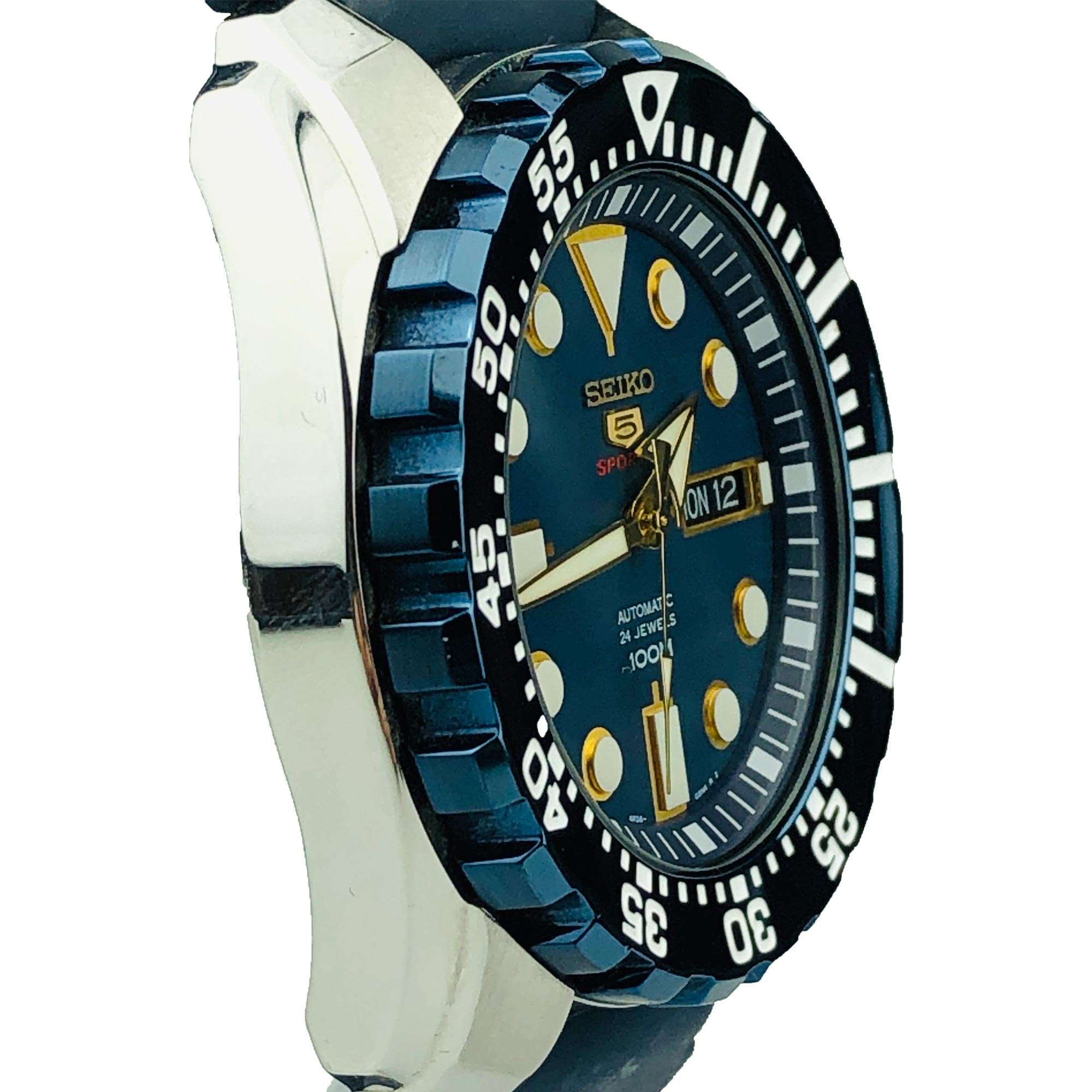 Seiko 5 Sports Automatic 'Blue Monster' Silicone Strap Blue Dial Men's Watch SRP605K2