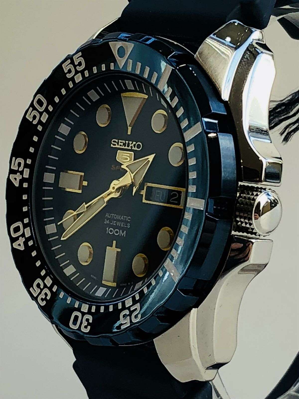 Seiko 5 Sports Automatic 'Blue Monster' Silicone Strap Blue Dial Men's Watch SRP605K2