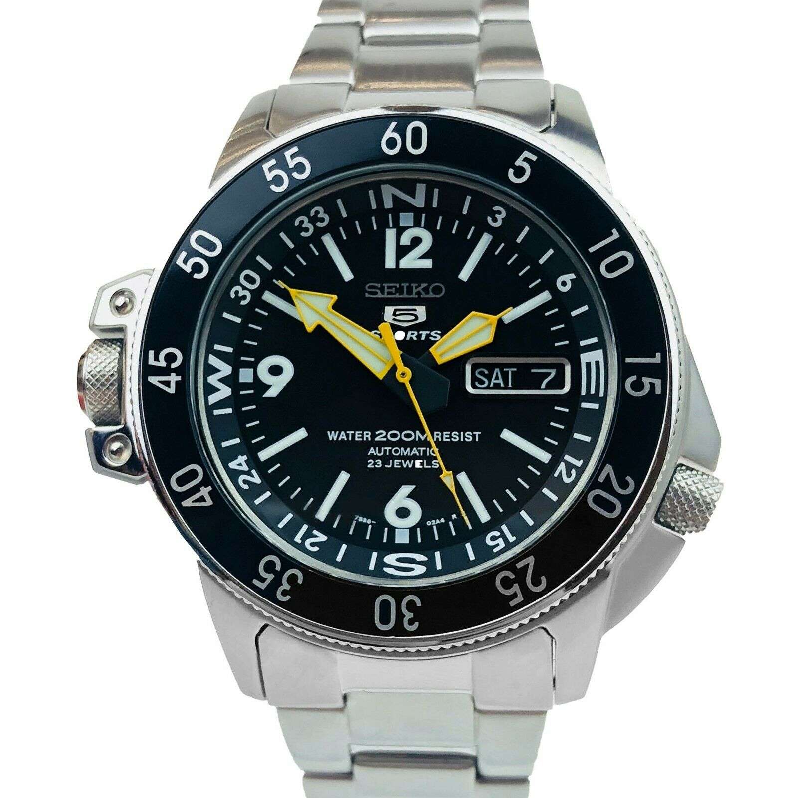 Seiko 5 Sports Land Shark Atlas Automatik Schwarzes Zifferblatt Stahl Herren Uhr SKZ211K1