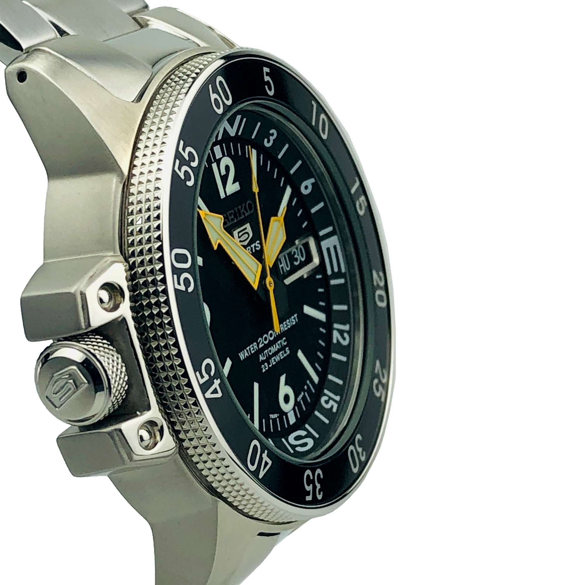Seiko 5 Sports Land Shark Atlas Automatik Schwarzes Zifferblatt Stahl Herren Uhr SKZ211K1