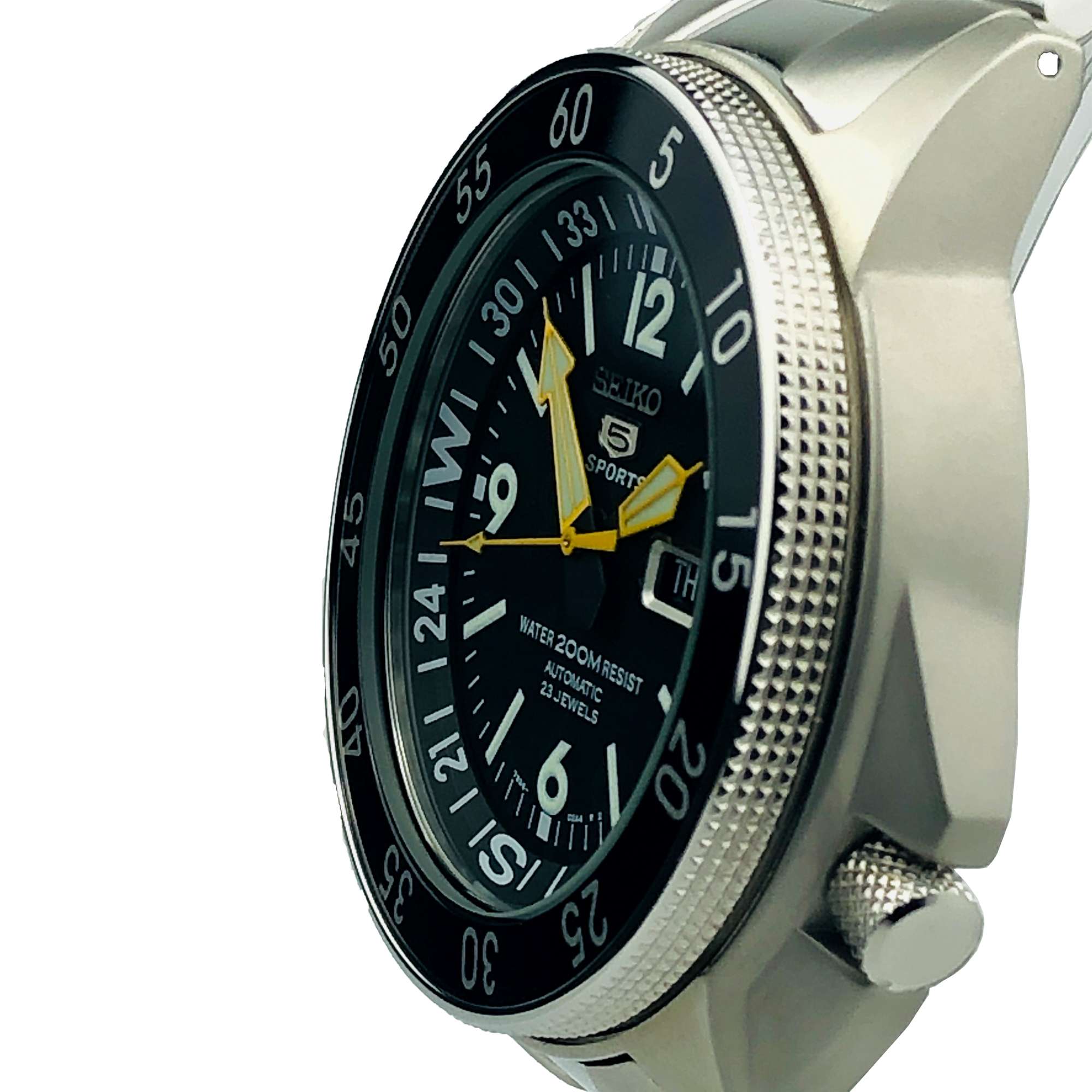 Seiko 5 Sports Land Shark Atlas Automatik Schwarzes Zifferblatt Stahl Herren Uhr SKZ211K1