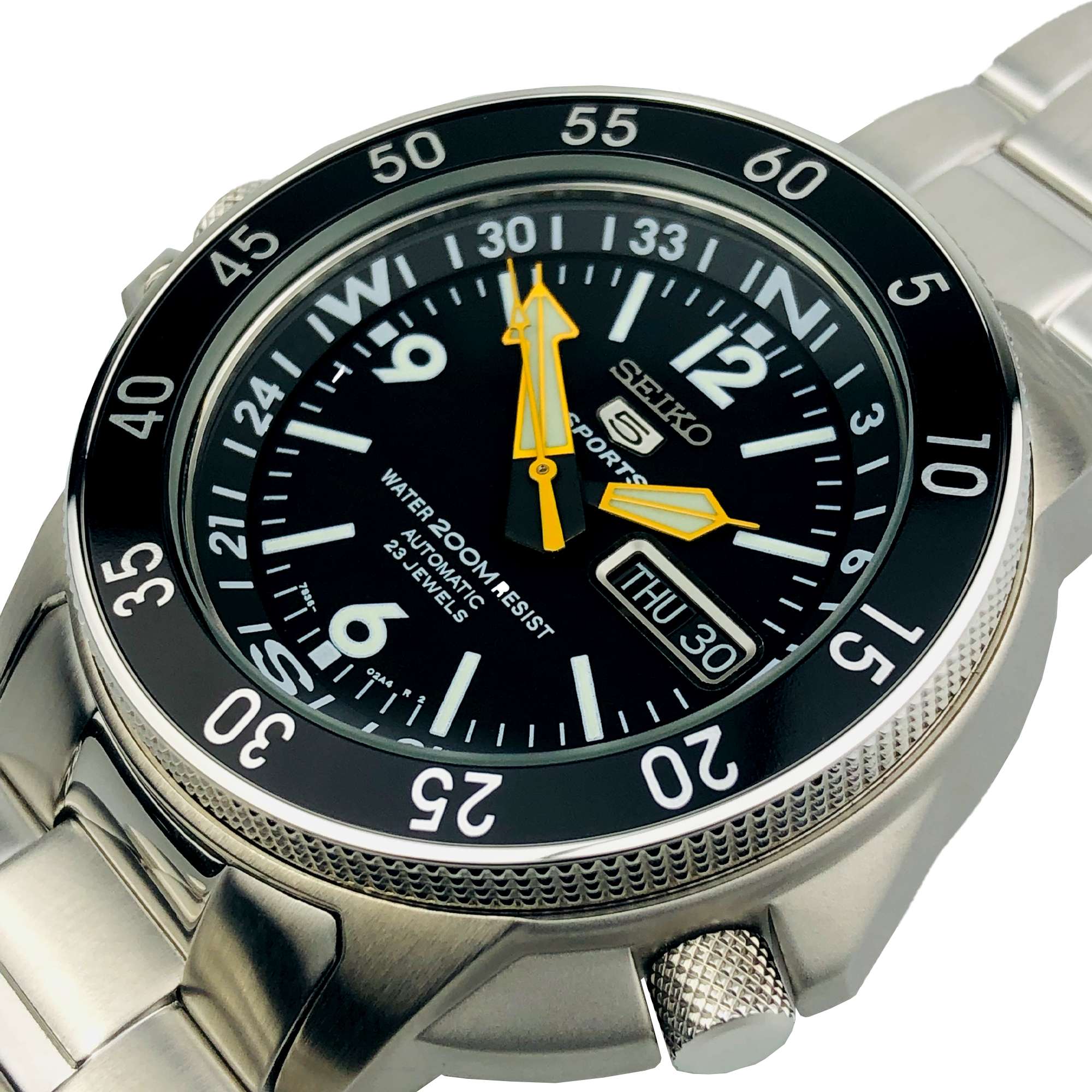 Seiko 5 Sports Land Shark Atlas Automatik Schwarzes Zifferblatt Stahl Herren Uhr SKZ211K1