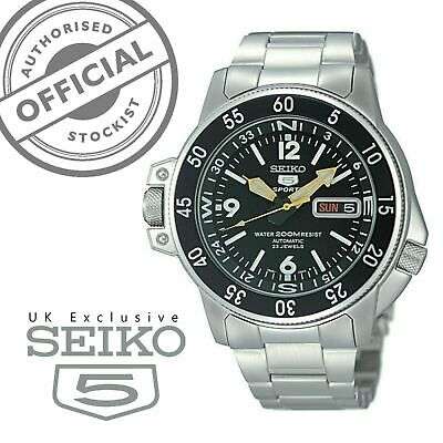 Seiko 5 Sports Land Shark Atlas Automatik Schwarzes Zifferblatt Stahl Herren Uhr SKZ211K1
