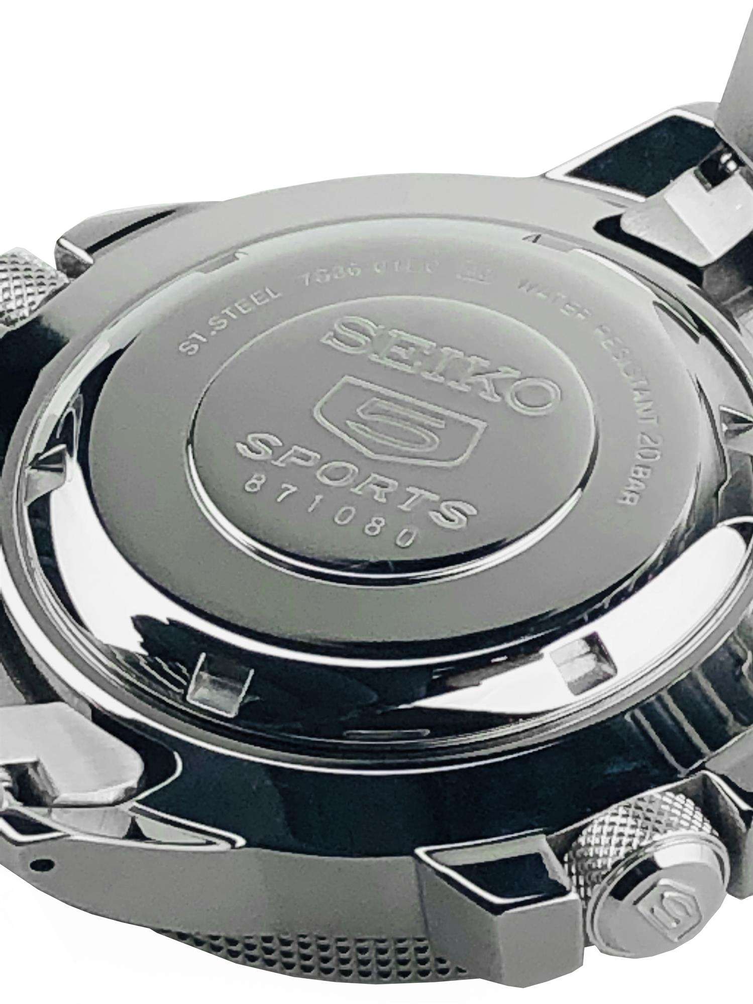 Seiko 5 Sports Land Shark Atlas Automatik Schwarzes Zifferblatt Stahl Herren Uhr SKZ211K1
