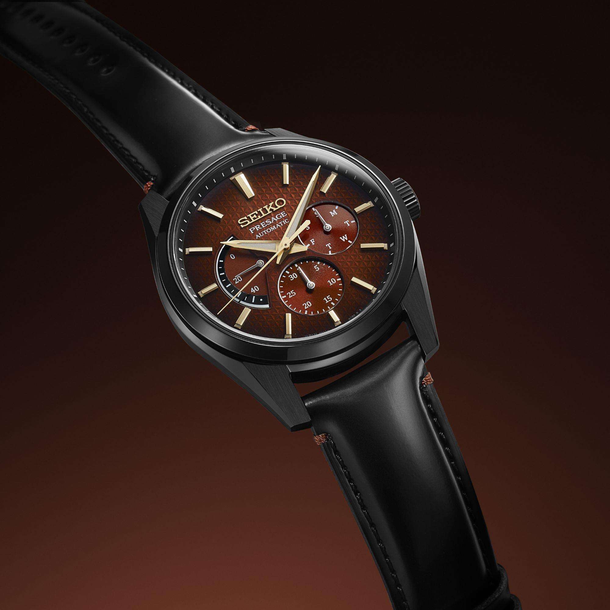 Seiko Presage Sharp Edged Kabuki Limitierte Auflage Rotes Zifferblatt Lederband Herren Uhr SPB329J1