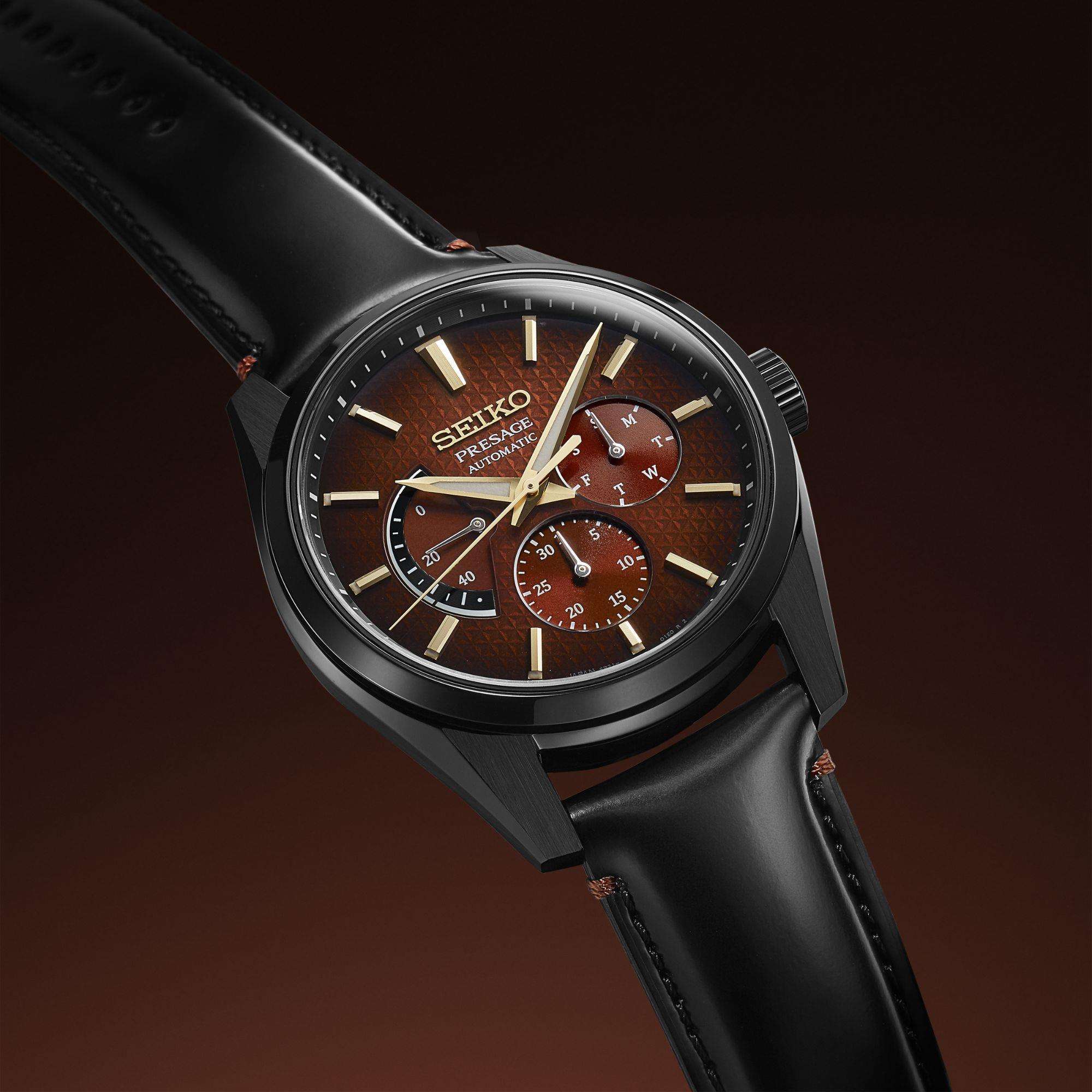 Seiko Presage Sharp Edged Kabuki Limitierte Auflage Rotes Zifferblatt Lederband Herren Uhr SPB329J1