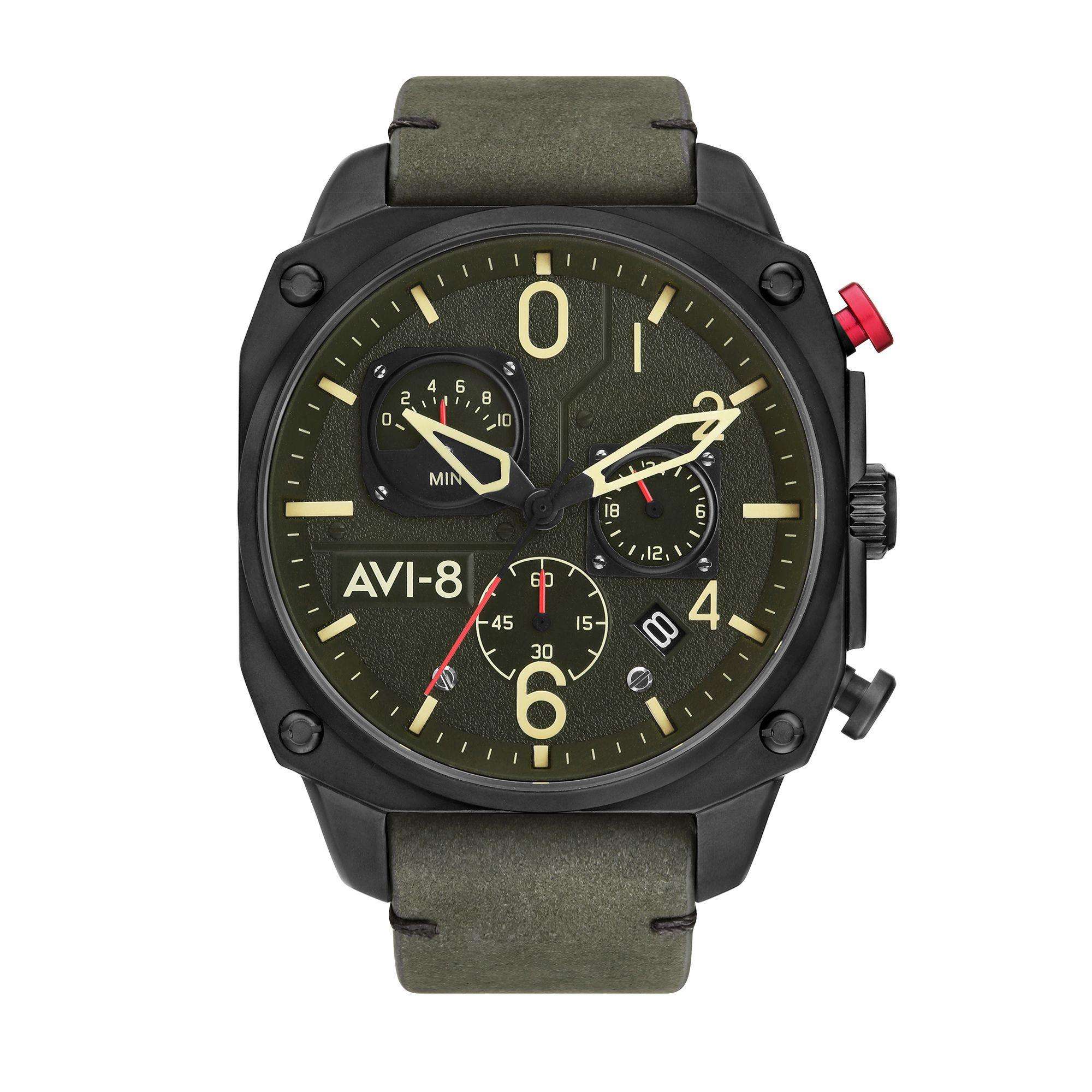 AVI-8 Hawker Hunter Retrograde Chronograph Tiefgrün Schwarze Herren Uhr AV-4052-08