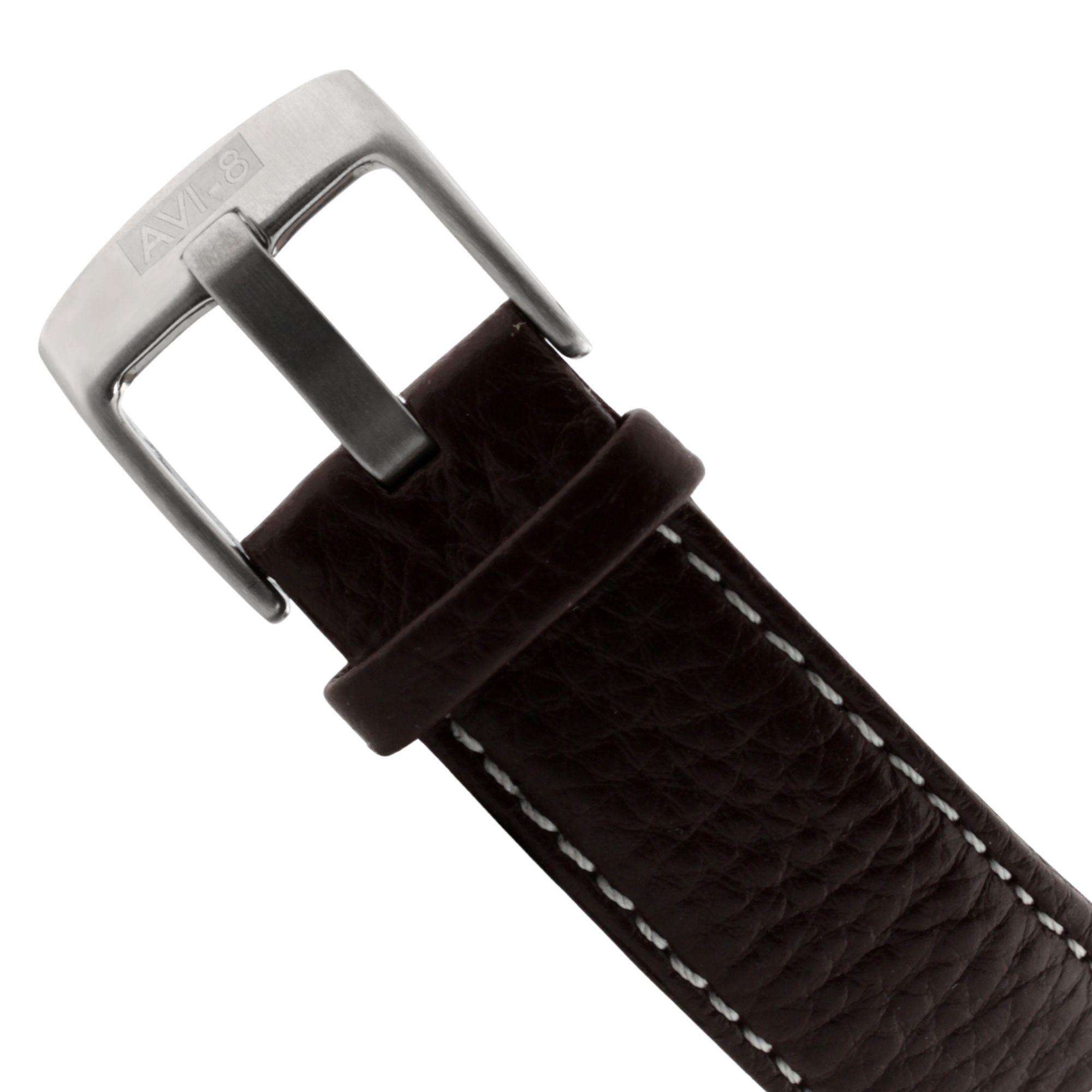 Die AVI-8 Hawker Hurricane Classic Chronograph Uhr mit weißem Zifferblatt und braunem Lederarmband für Herren AV-4011-01