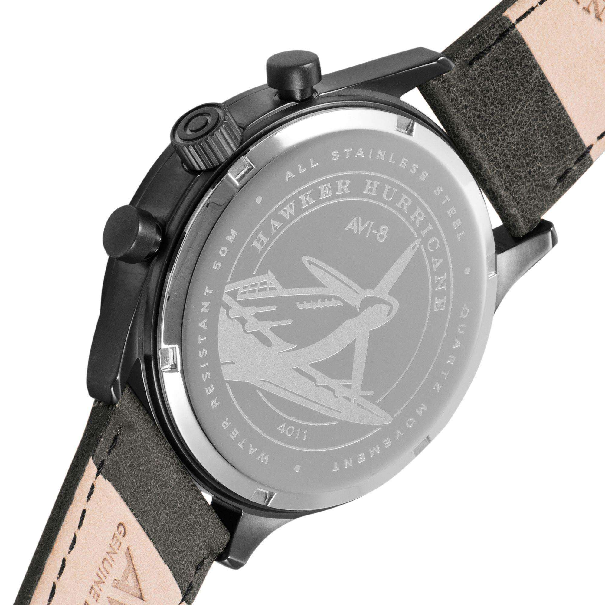 Die AVI-8 Hawker Hurricane Classic Chronograph Uhr mit weißem Zifferblatt und grauem Lederarmband für Herren AV-4011-0B