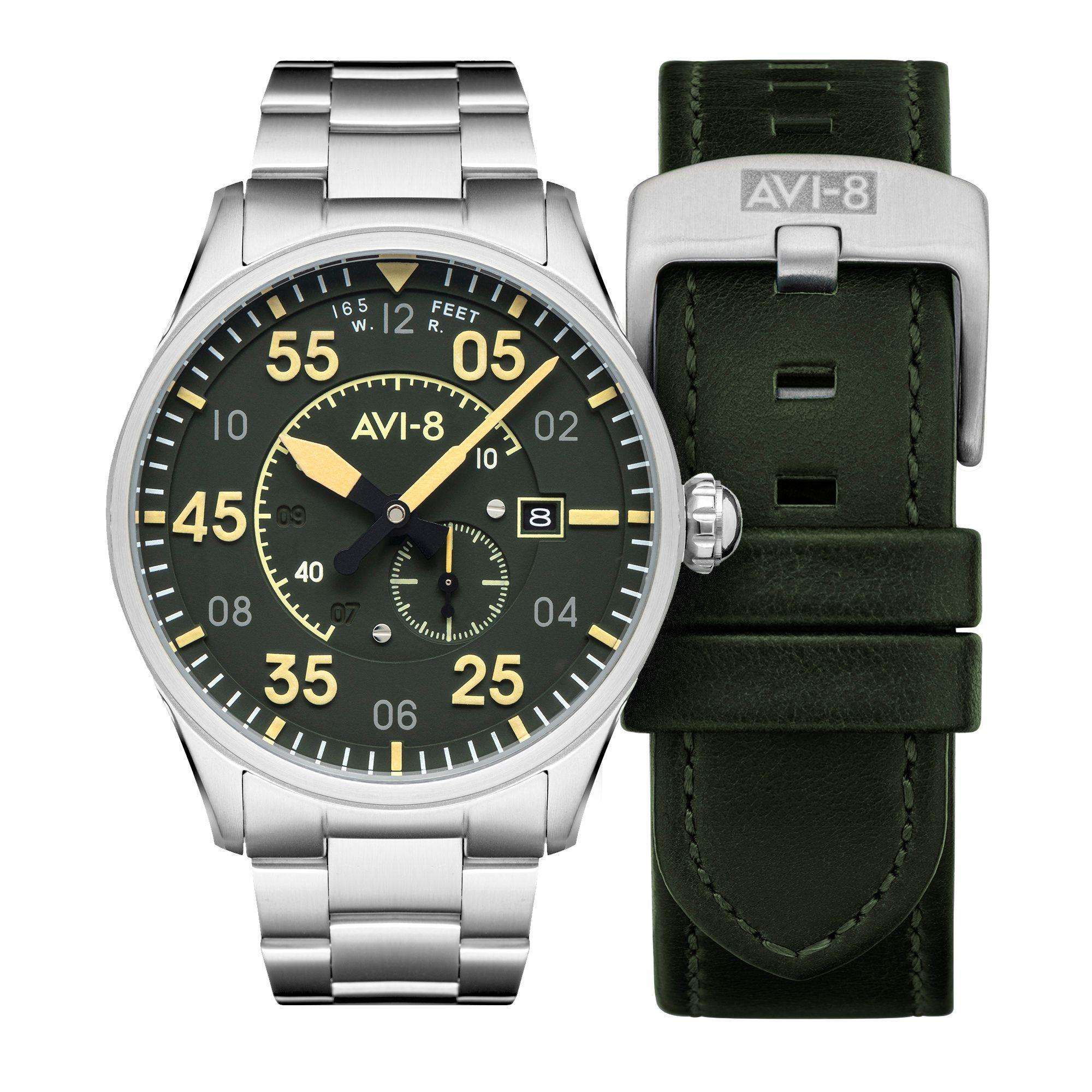 AVI-8 Spitfire Typ 300 Automatik Olivgrün mit zusätzlichem Armband Herren Uhr AV-4073-22