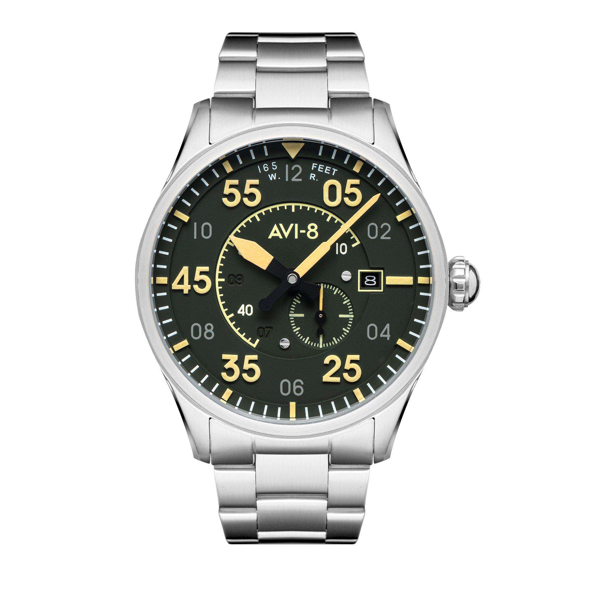 AVI-8 Spitfire Typ 300 Automatik Olivgrün mit zusätzlichem Armband Herren Uhr AV-4073-22