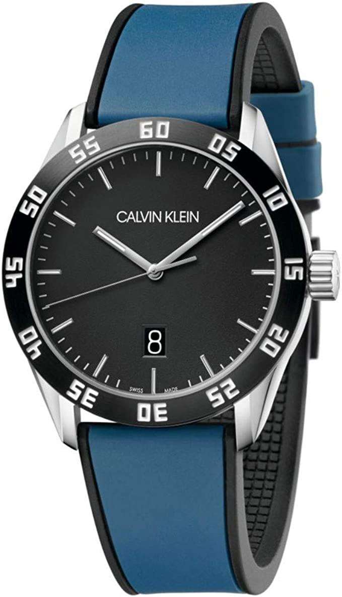 Calvin Klein Limited Edition Compete Quarz Schwarzes Zifferblatt Blauer Gummiarmband Uhr
