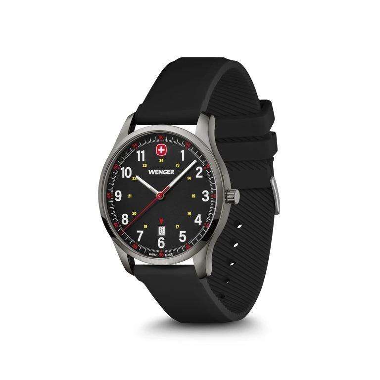 Wenger City Sport Schwarzes Zifferblatt Schwarzes Silikonarmband Herren Uhr 01.1441.135