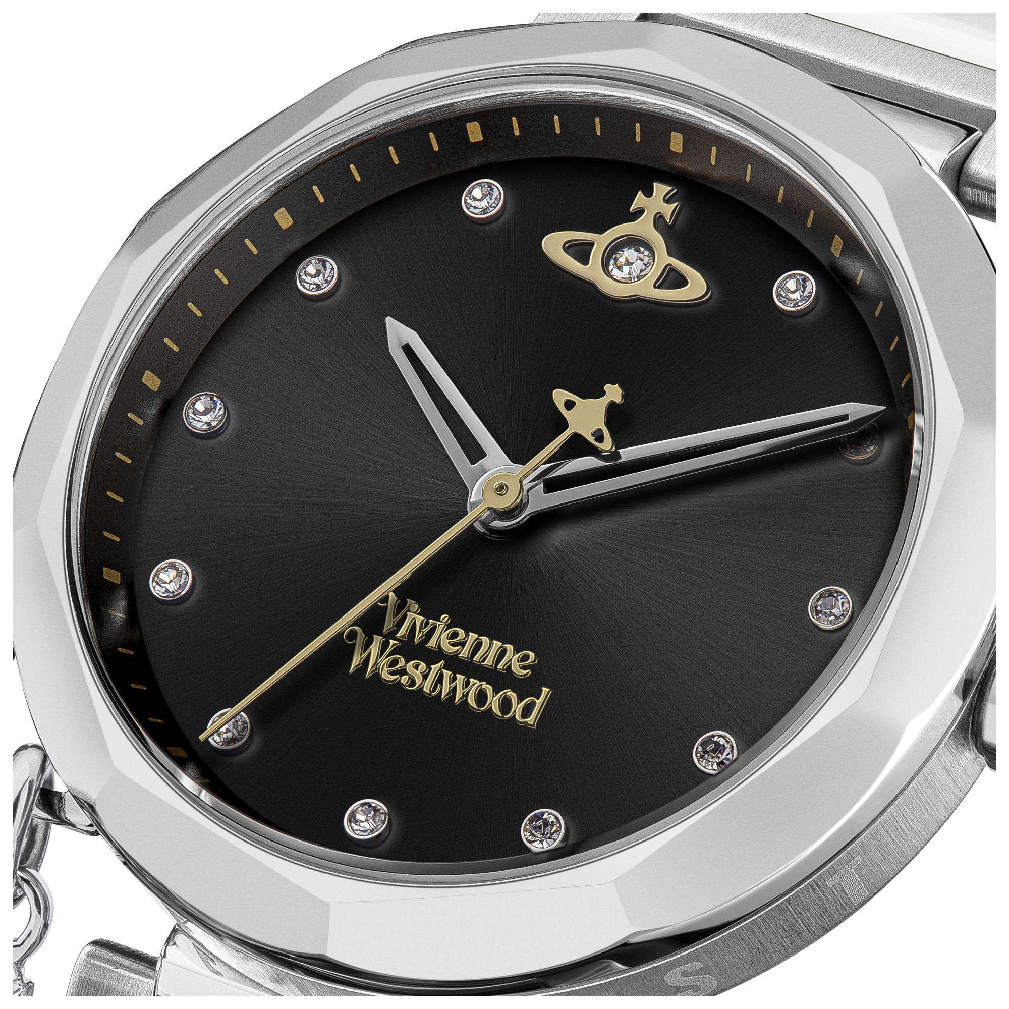 Vivienne Westwood Poplar Schwarzes Zifferblatt Edelstahlarmband Damen Uhr VV246BKSL