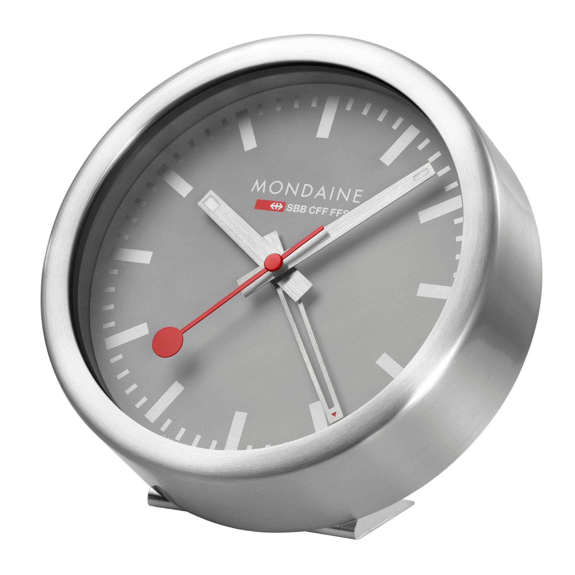 Mondaine Gute Graue Aluminium Tisch- und Weckeruhr A997.MCAL.86SBV