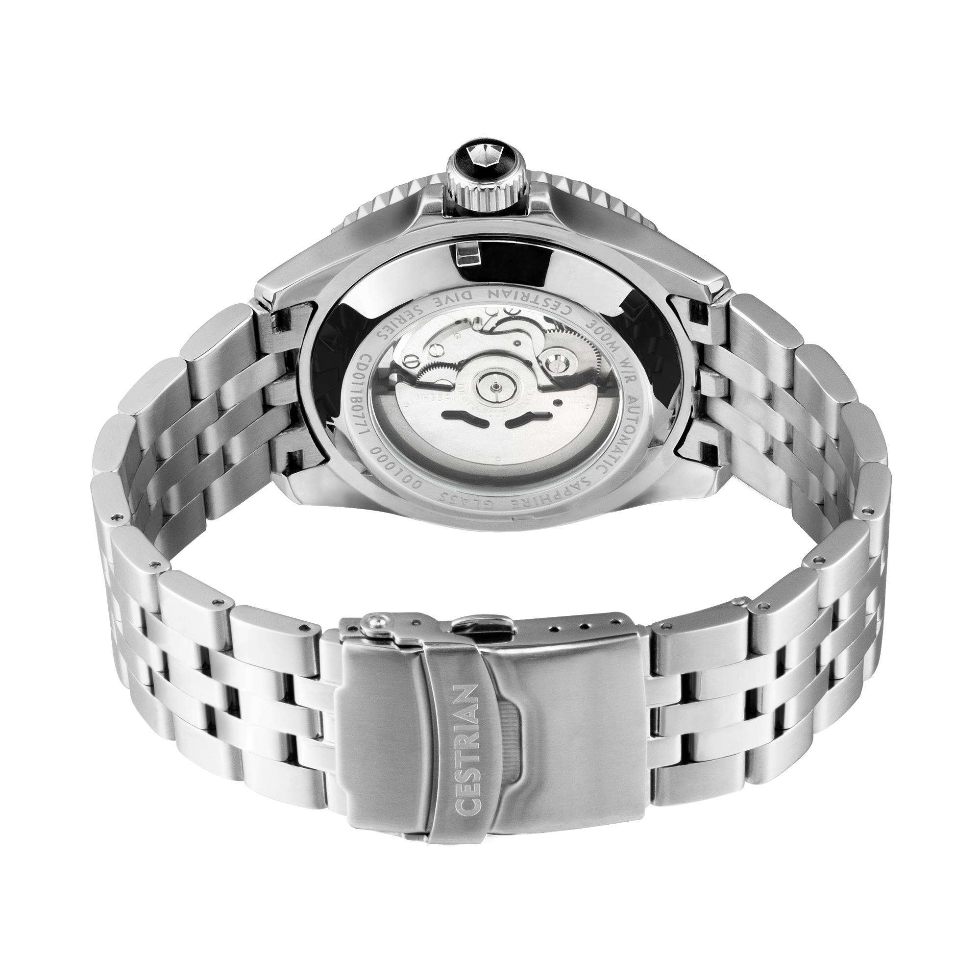 Cestrian Dive Series Schwarzes Zifferblatt Grüner Keramikrings Edelstahlarmband Automatische Herrenarmbanduhr CD111B0773V1