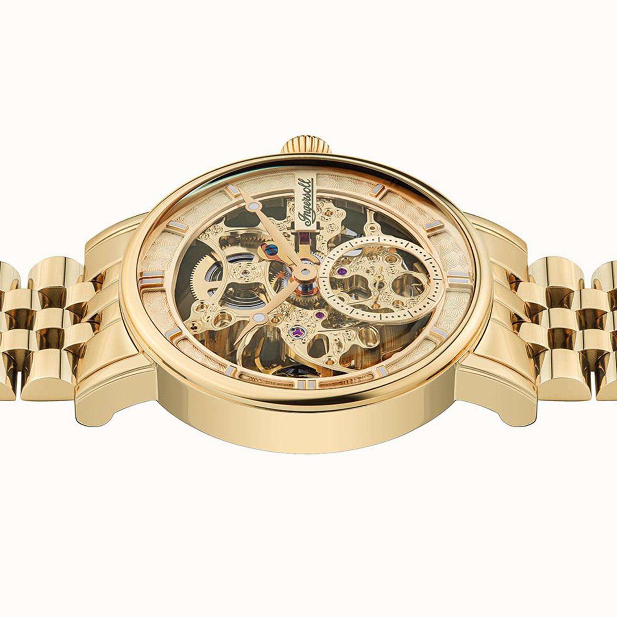 Ingersoll 1892 The Herald Automatische Uhr mit Blassgoldenem Zifferblatt und Gold Edelstahlarmband I00408