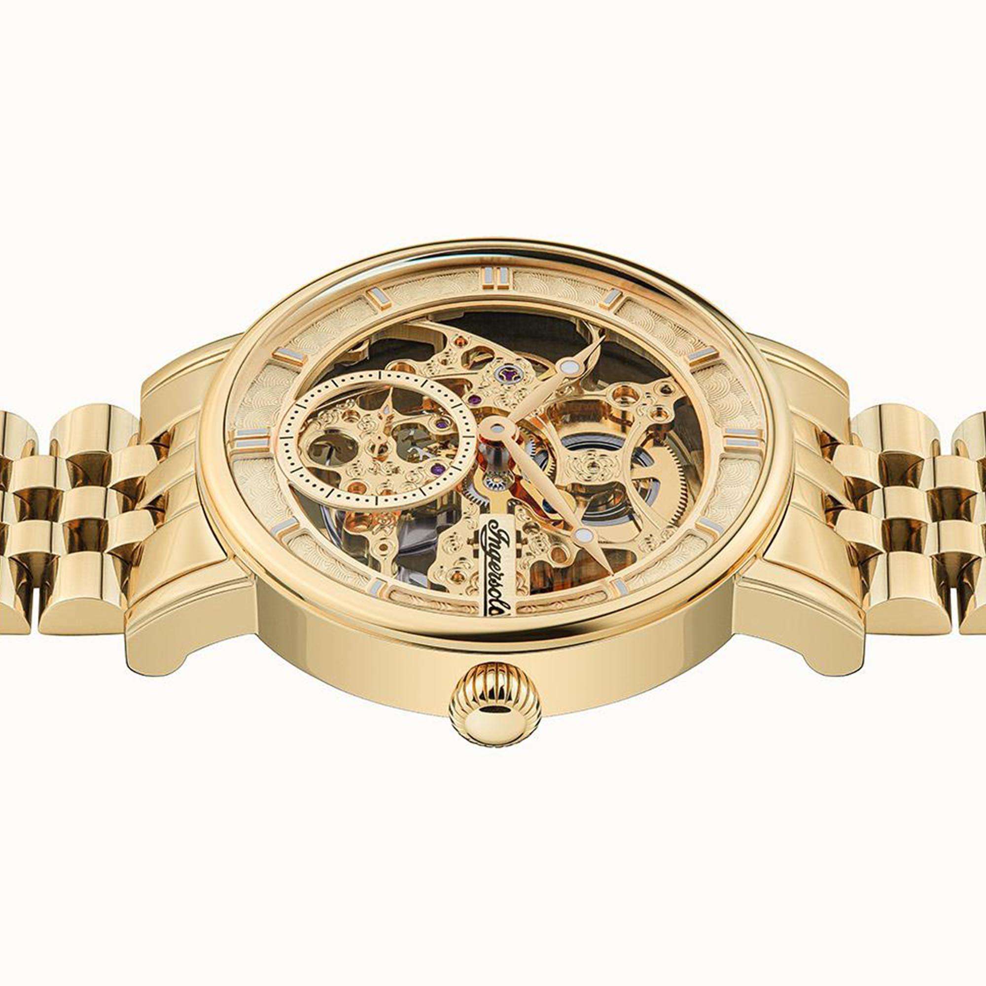 Ingersoll 1892 The Herald Automatische Uhr mit Blassgoldenem Zifferblatt und Gold Edelstahlarmband I00408