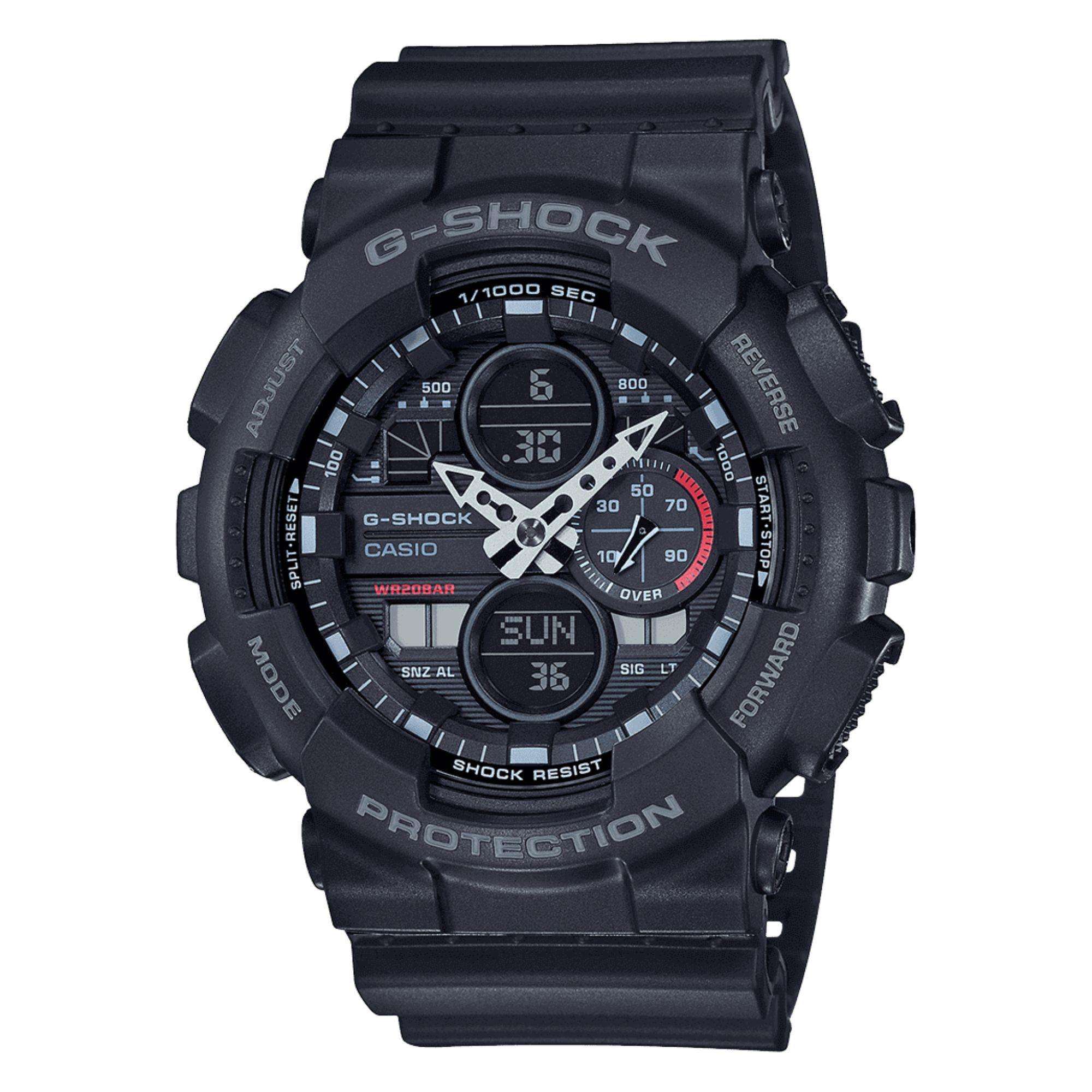Casio G-Shock Analogu-Digital Schwarzes Zifferblatt Schwarzes Harzarmband Herrenarmbanduhr GA-140-1A1ER