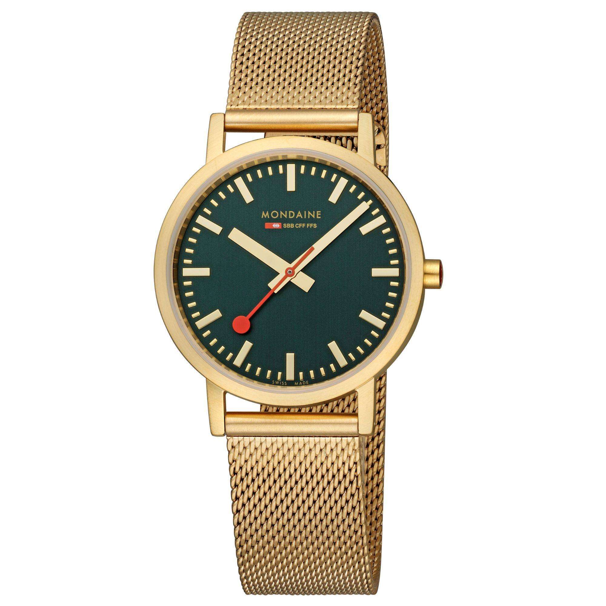 Mondaine Classic Forest IP Gold Green Dial Watch A660.30314.60SBM