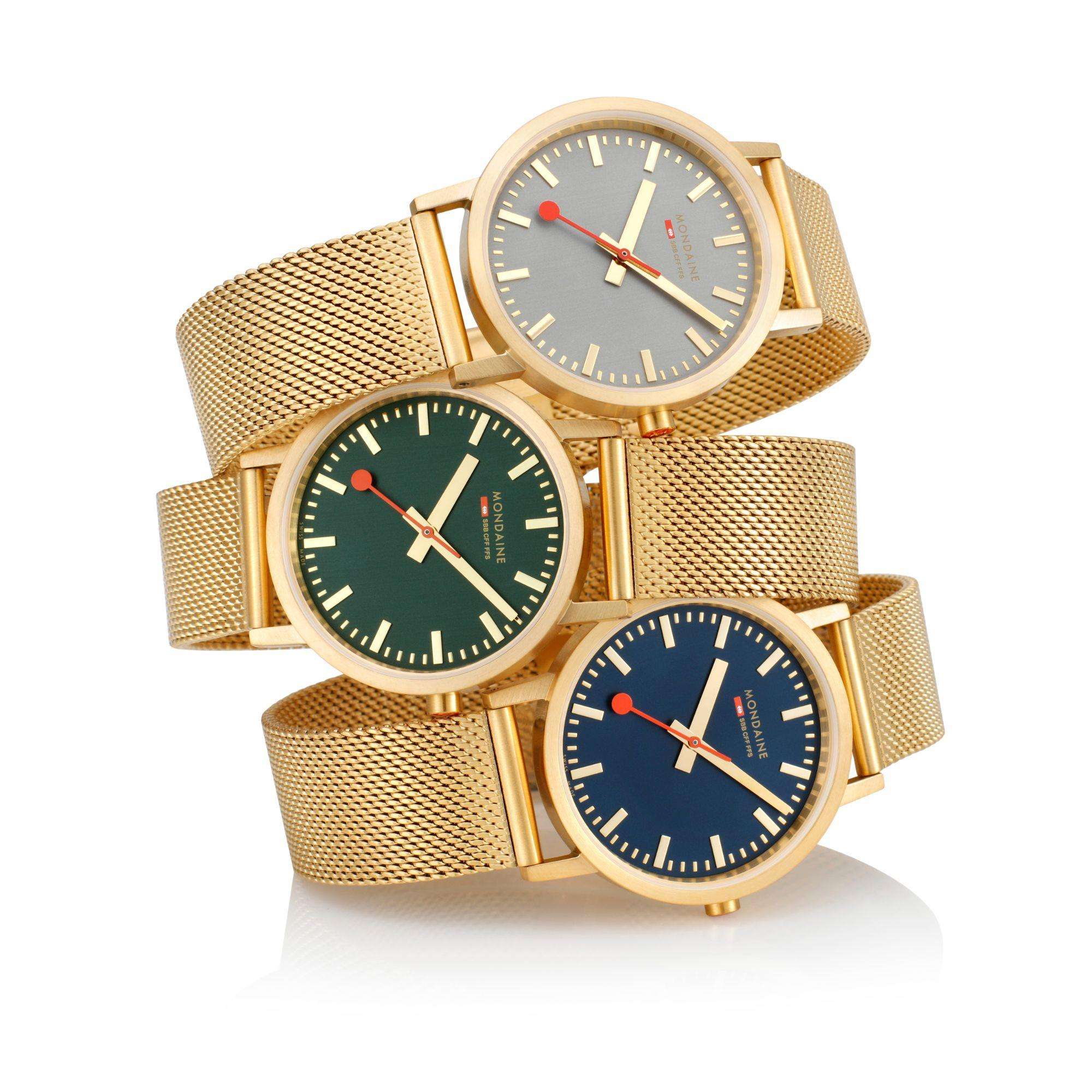 Mondaine Classic Forest IP Gold Green Dial Watch A660.30314.60SBM
