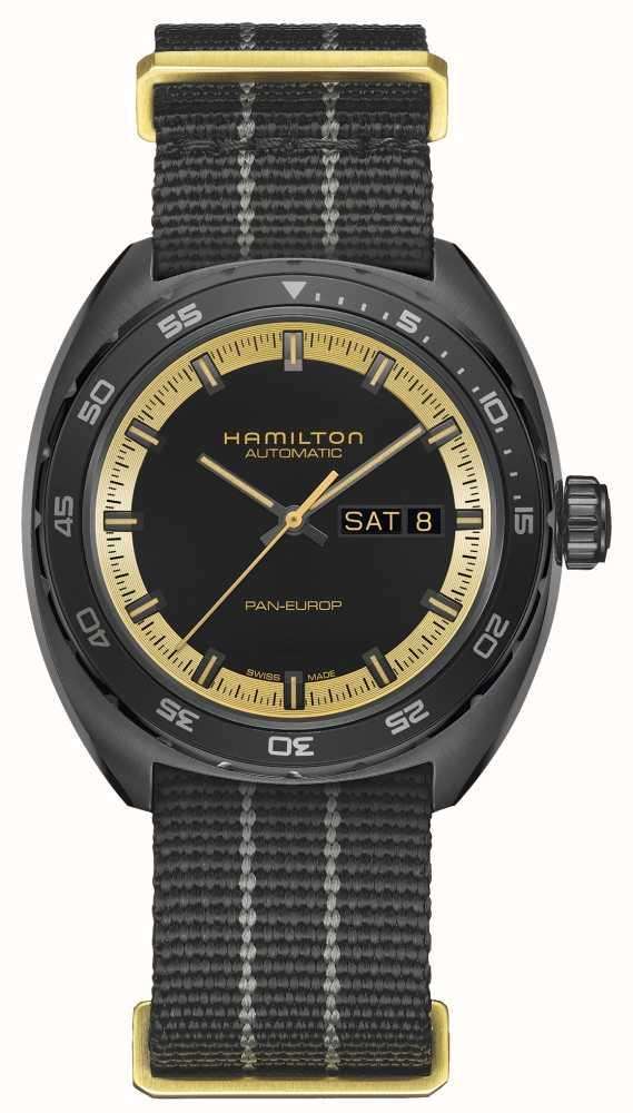 Hamilton American Classic 42mm Pan Europ Tag Datum Schwarzes Zifferblatt Leder Herren Automatik Uhr H35425730