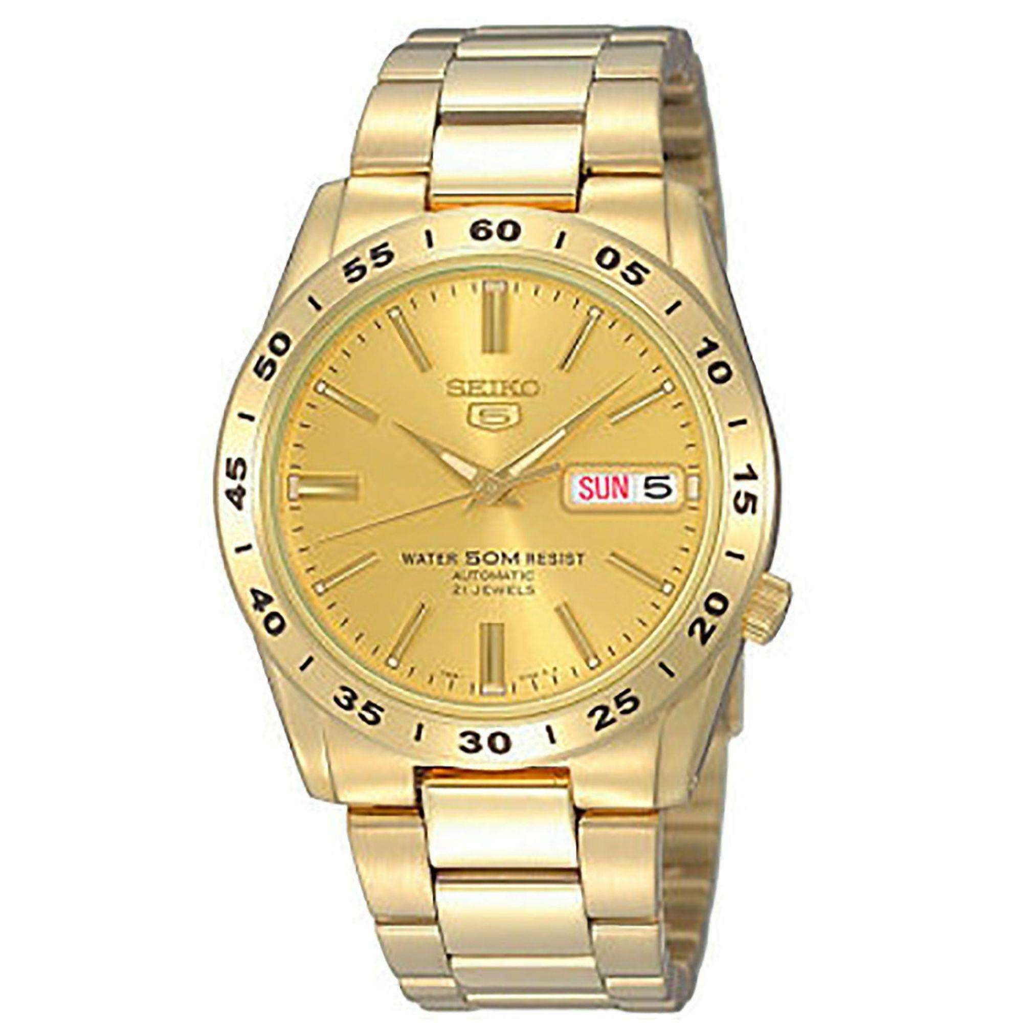 Seiko 5 automatic gold sunburst dial gold PVD watch SNKE06K1