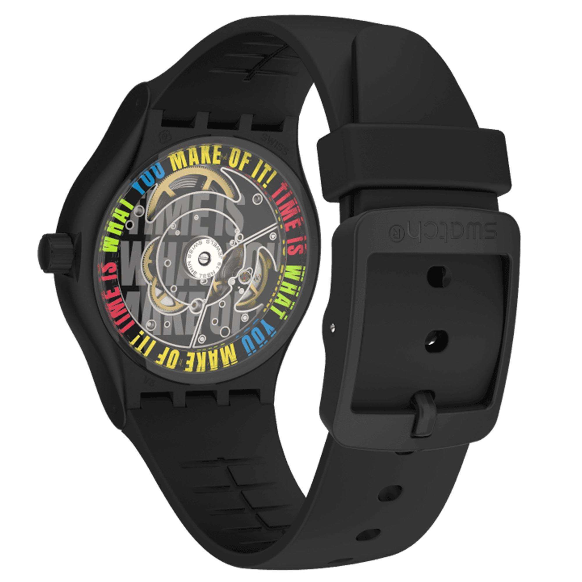 Swatch AM51 Automatik Schwarzes Zifferblatt Bio-basiertes Armband Uhr SO30B400