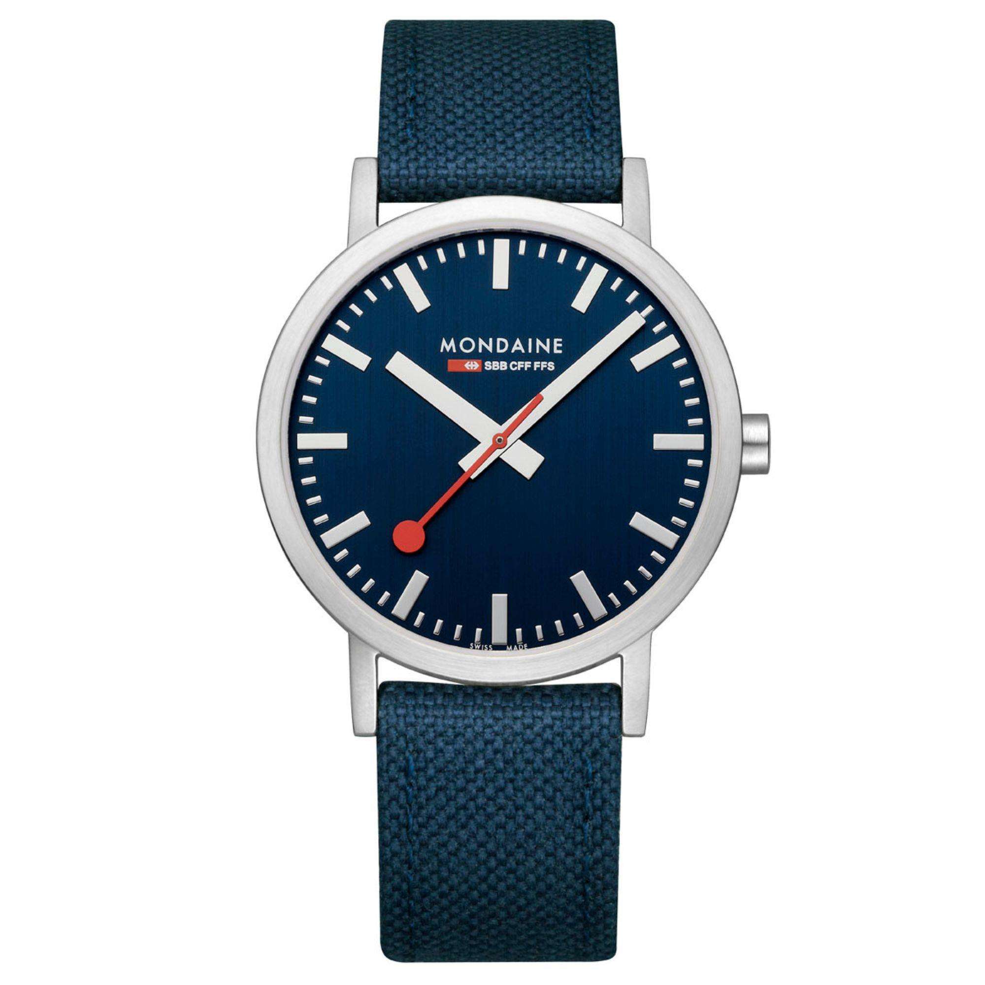 Mondaine Classic 40mm Blue Dial Textile Quartz Watch A660.30360.40SBD