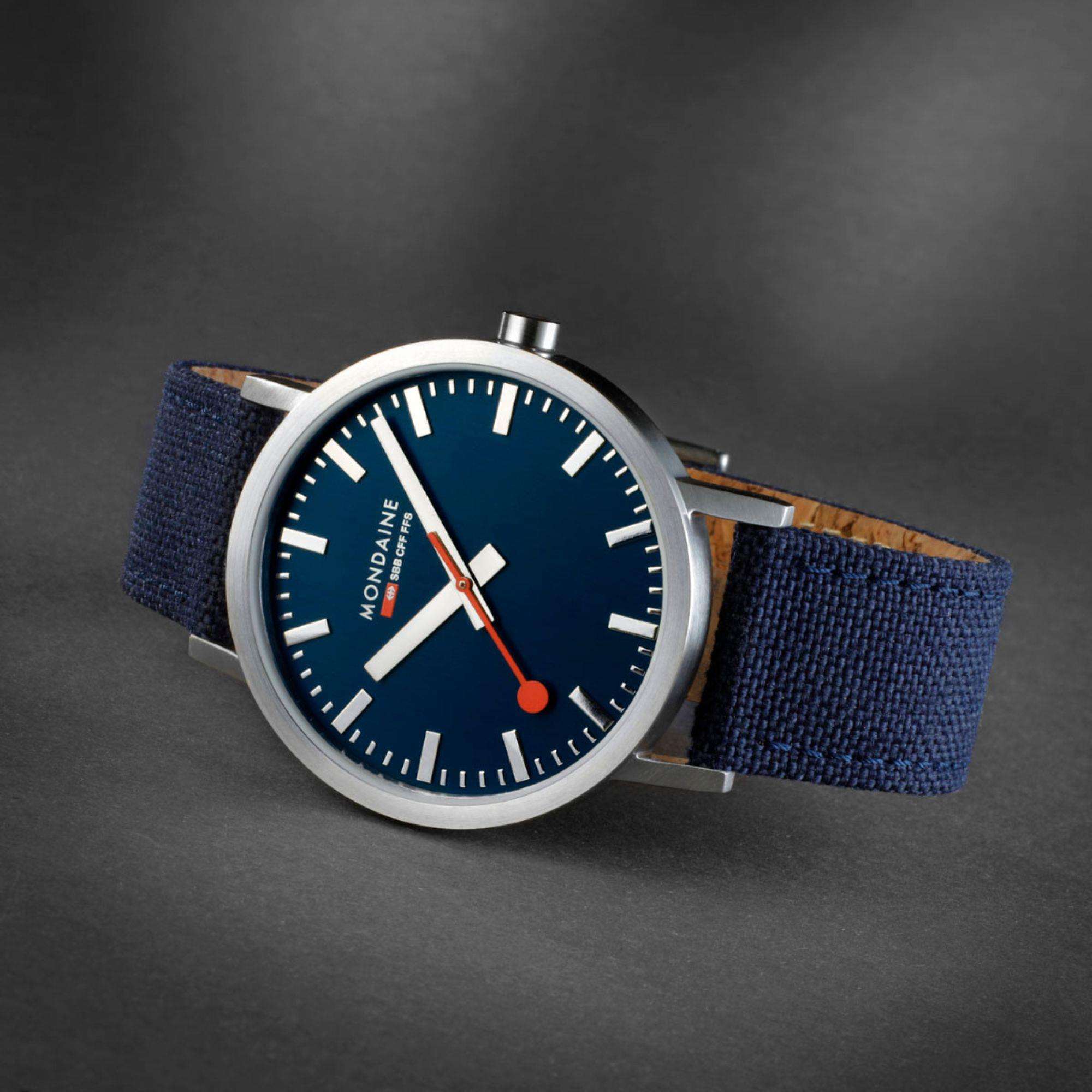 Mondaine Classic 40mm Blue Dial Textile Quartz Watch A660.30360.40SBD