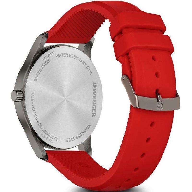 Wenger City Sports Quarz Schwarzes Zifferblatt & Rotes Gummi Armband 01.1441.130