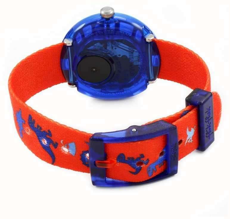 Flik Flak Dinosauritos Quarz Zweifarbiges Zifferblatt Rotes Textil Armband Kinder Uhr FBNP117