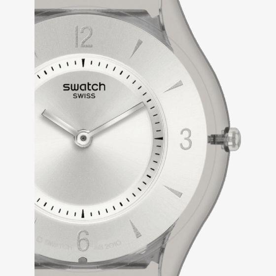 Swatch Metal Knit Quarz Silbernes Zifferblatt Milanese Uhr SS08M100M