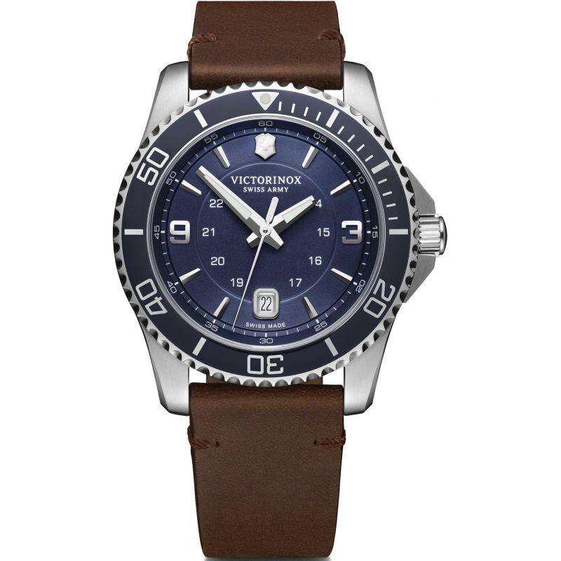 Victorinox Maverick 43mm Blaues Zifferblatt Leder Herren Quarz Uhr 241863