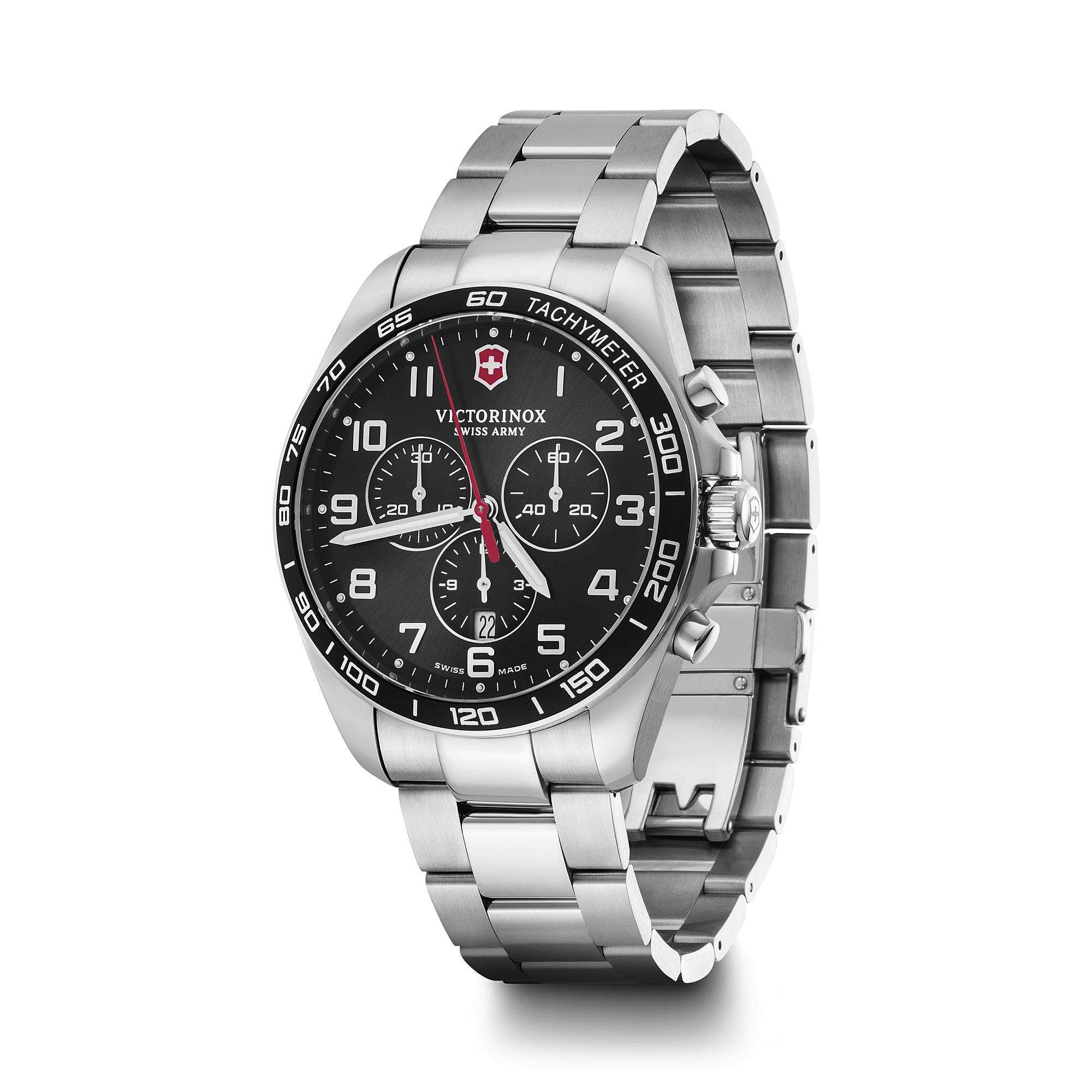 Victorinox FieldForce 42mm Chronograph Black Dial Steel Mens Quartz Watch 241899