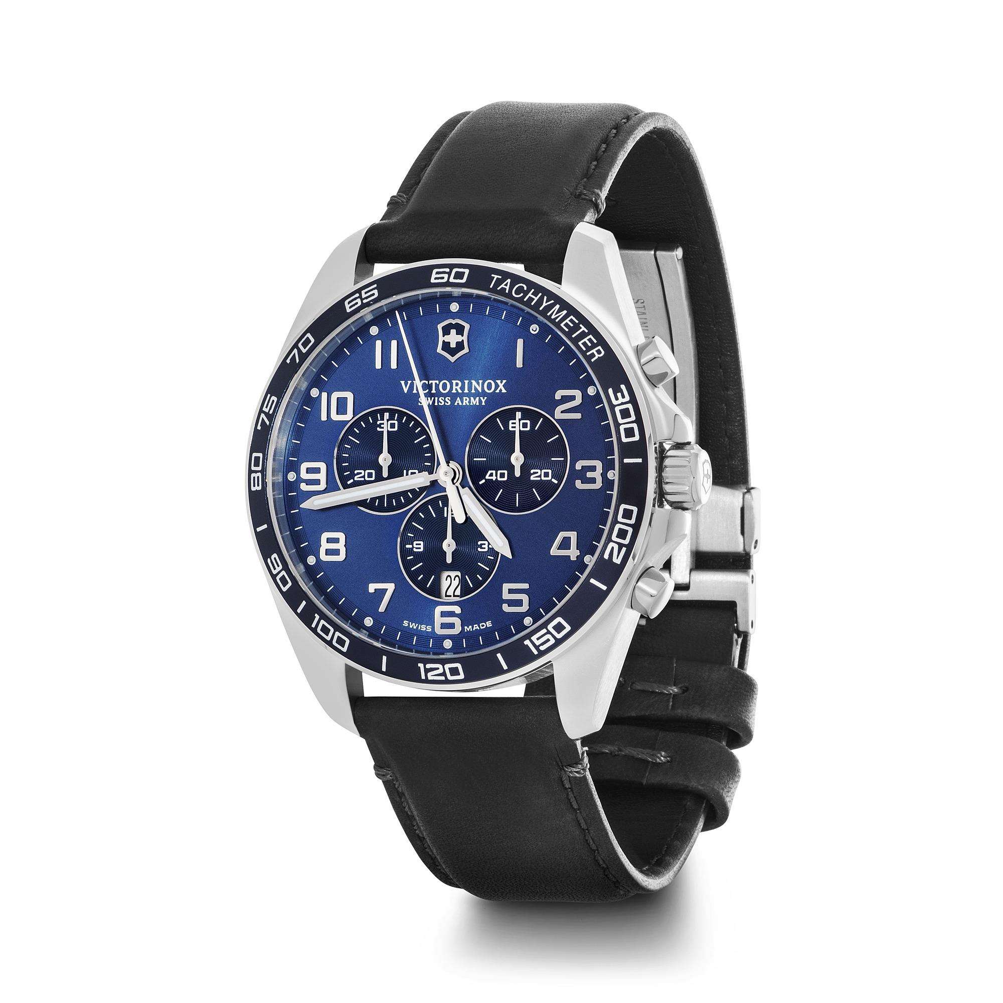 Victorinox FieldForce 42mm Chronograph Blaues Zifferblatt Leder Herren Quarz Uhr 241929