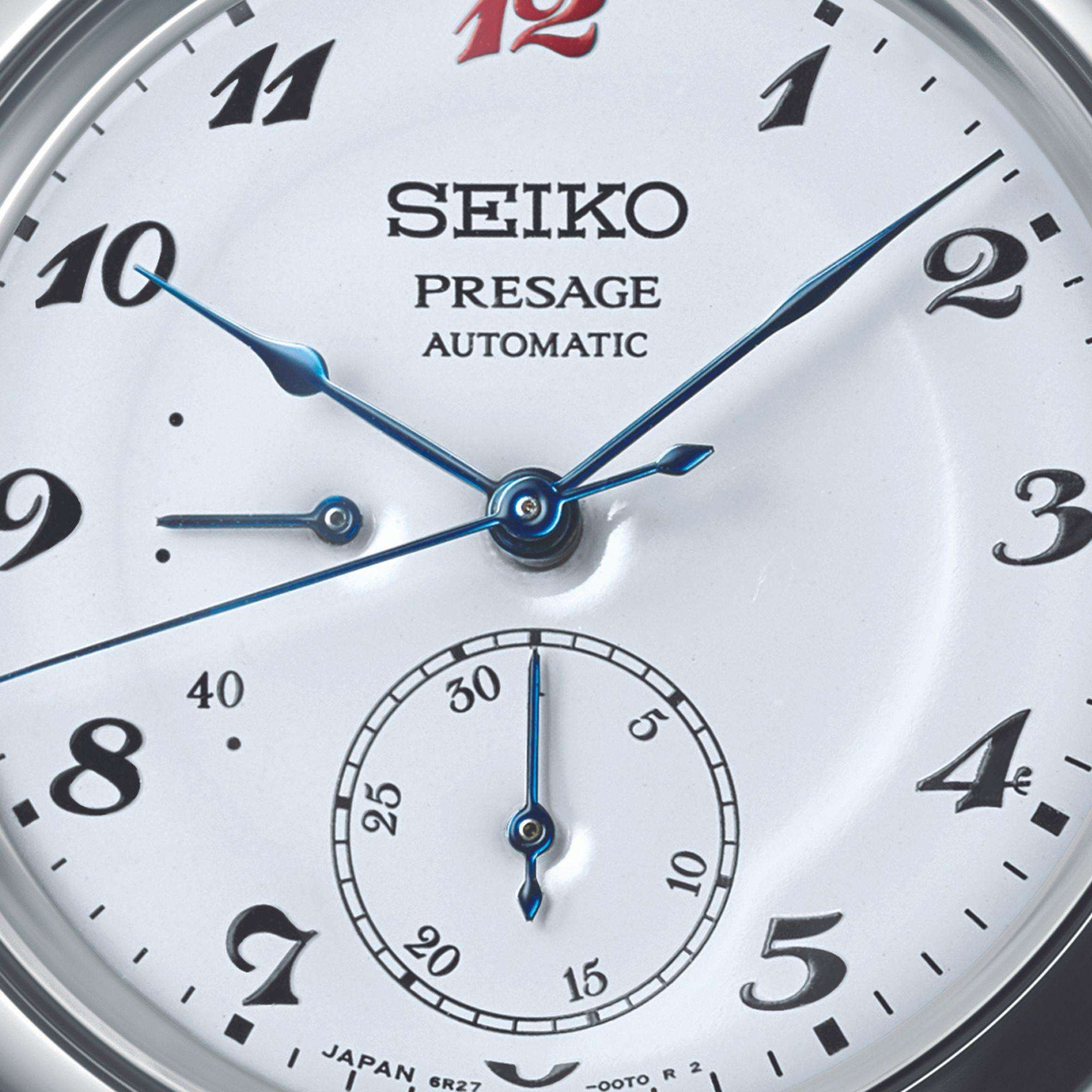 Seiko Presage Takumi 110. Jubiläum "Laurel" Weißes Zifferblatt Schwarzes Lederarmband Herren Uhr SPB359J1