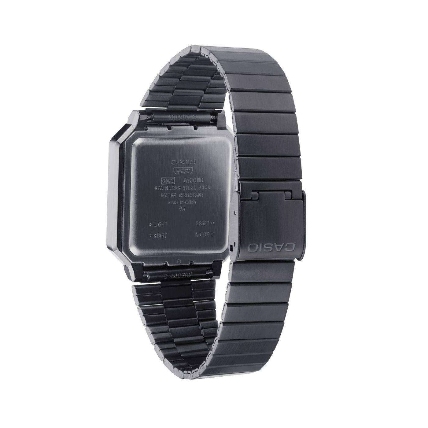 Casio Collection Vintage Edgy Quarz Digital Schwarz/Gunmetal Grau IP-beschichtete Stahl Uhr A100WEGG-1A2EF