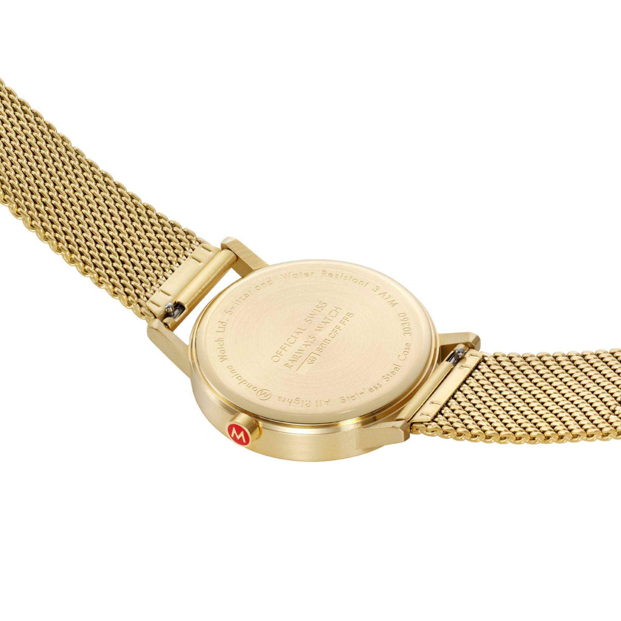 Mondaine Classic IP Gold Mesharmband Grünes Zifferblatt Uhr A660.30360.60SBM