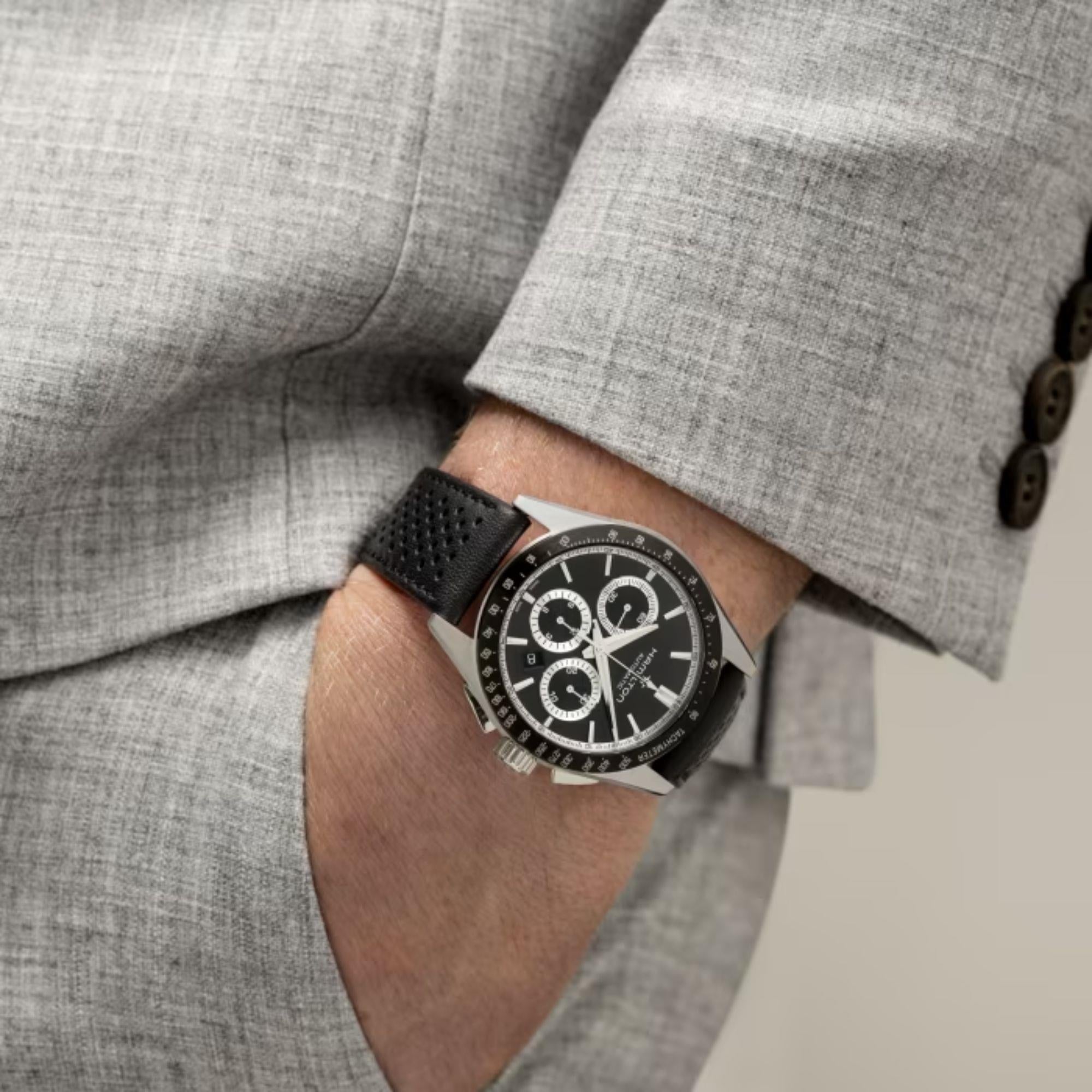 Hamilton Jazzmaster 42mm Chronograph Black Dial Steel Mens Automatic Watch H36606130