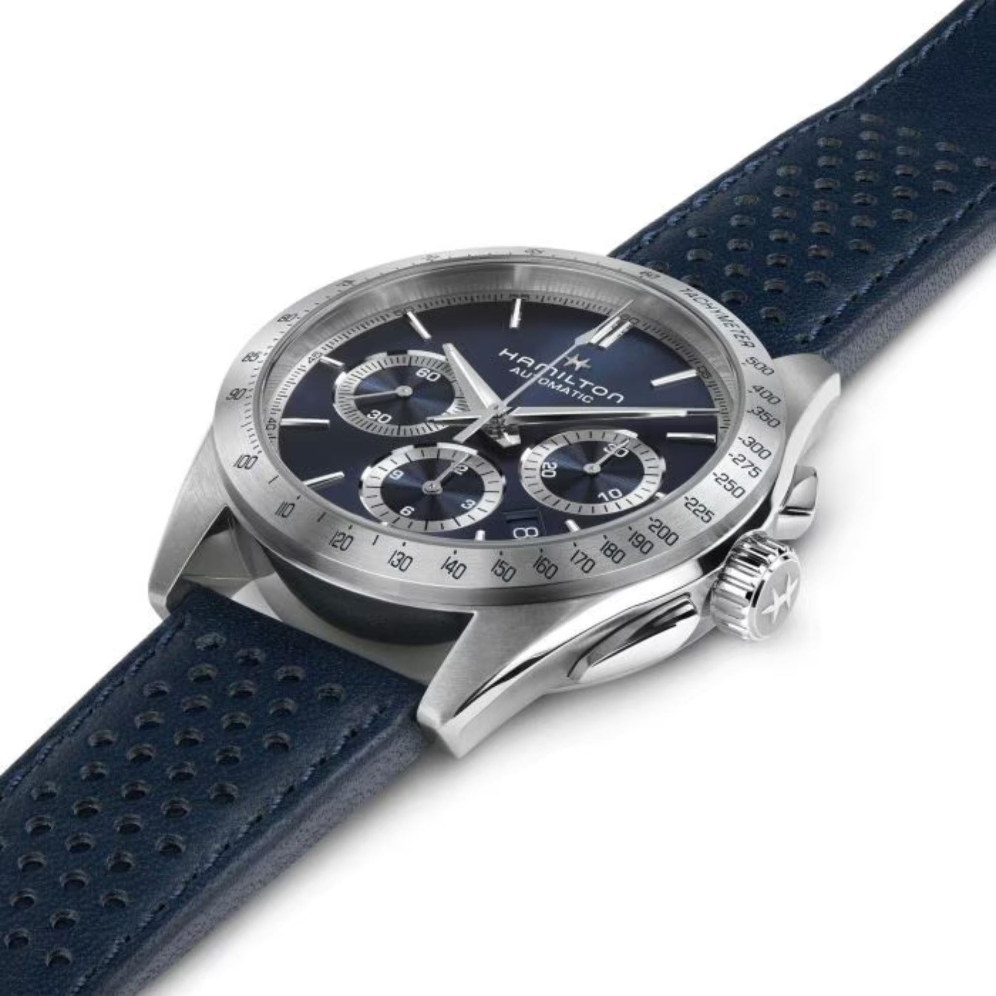 Hamilton Jazzmaster 42mm Chronograph Blue Dial Leather Mens Automatic Watch H36616640