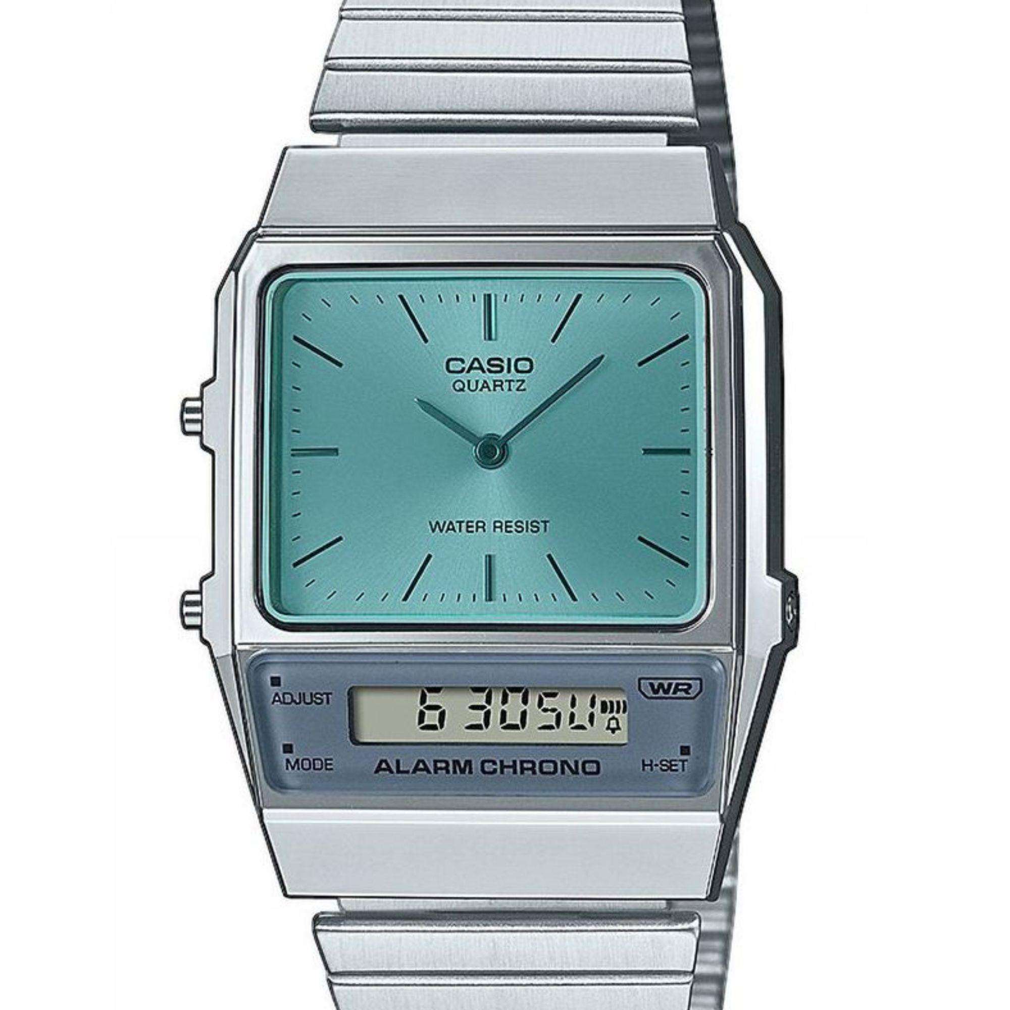 Casio Vintage Edgy Turquoise Dial Steel Strap Watch AQ-800EC-2AEF