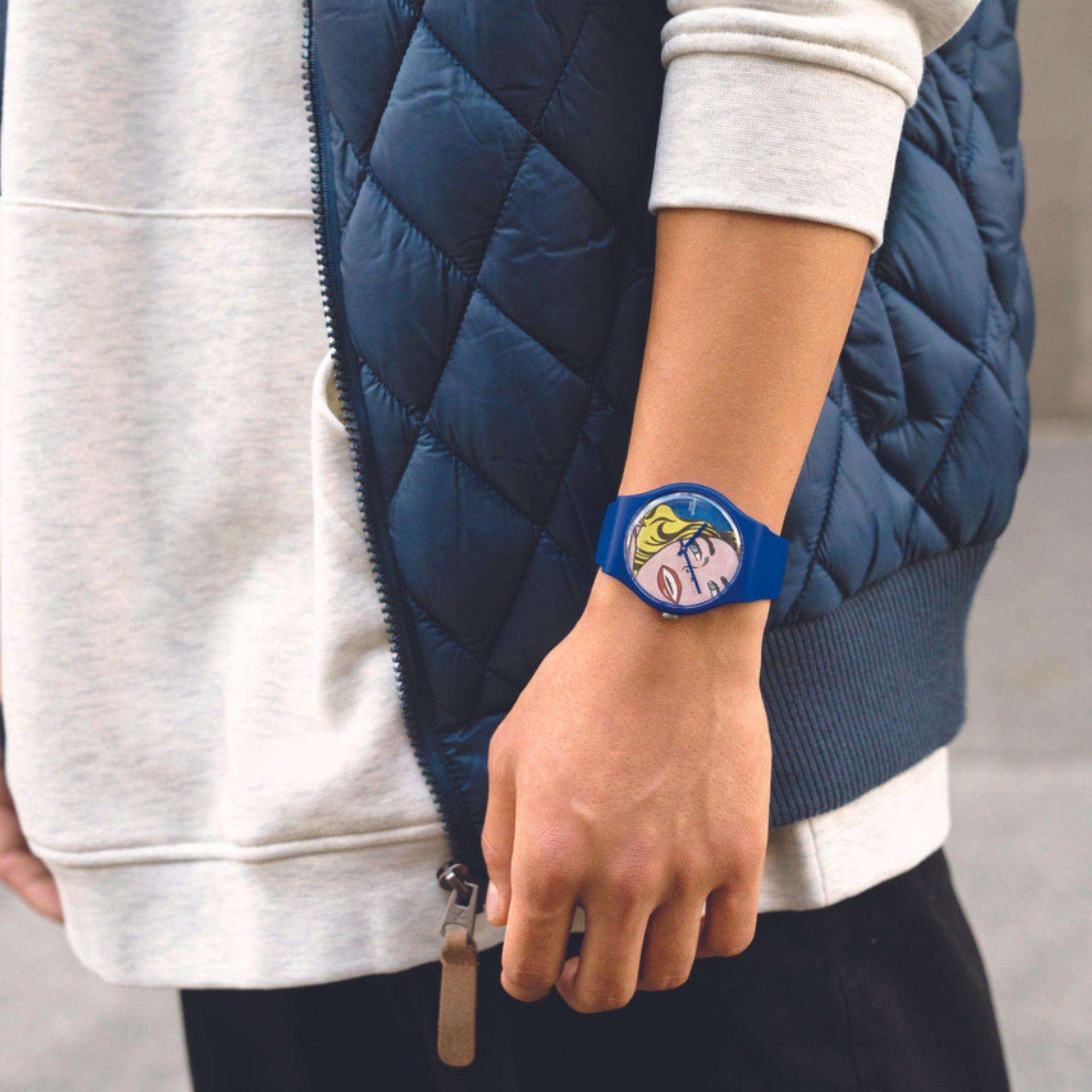 Swatch Art Journey Girl von Roy Lichtenstein Uhr mit blauem Silikonarmband SUOZ352