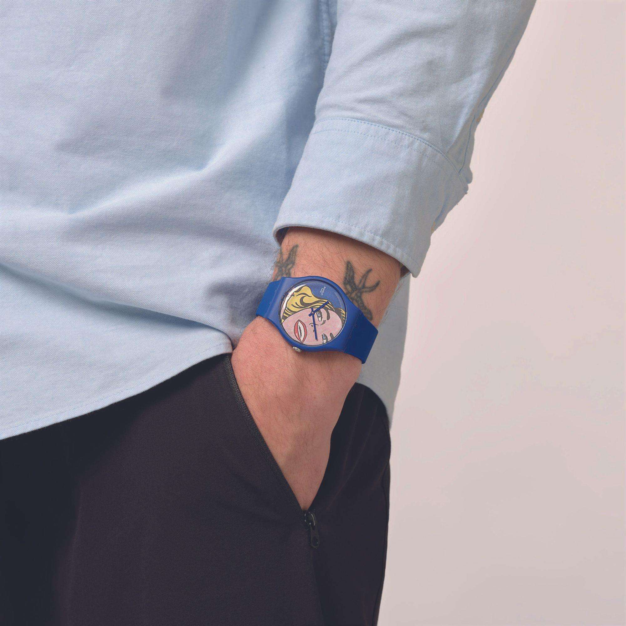 Swatch Art Journey Girl von Roy Lichtenstein Uhr mit blauem Silikonarmband SUOZ352