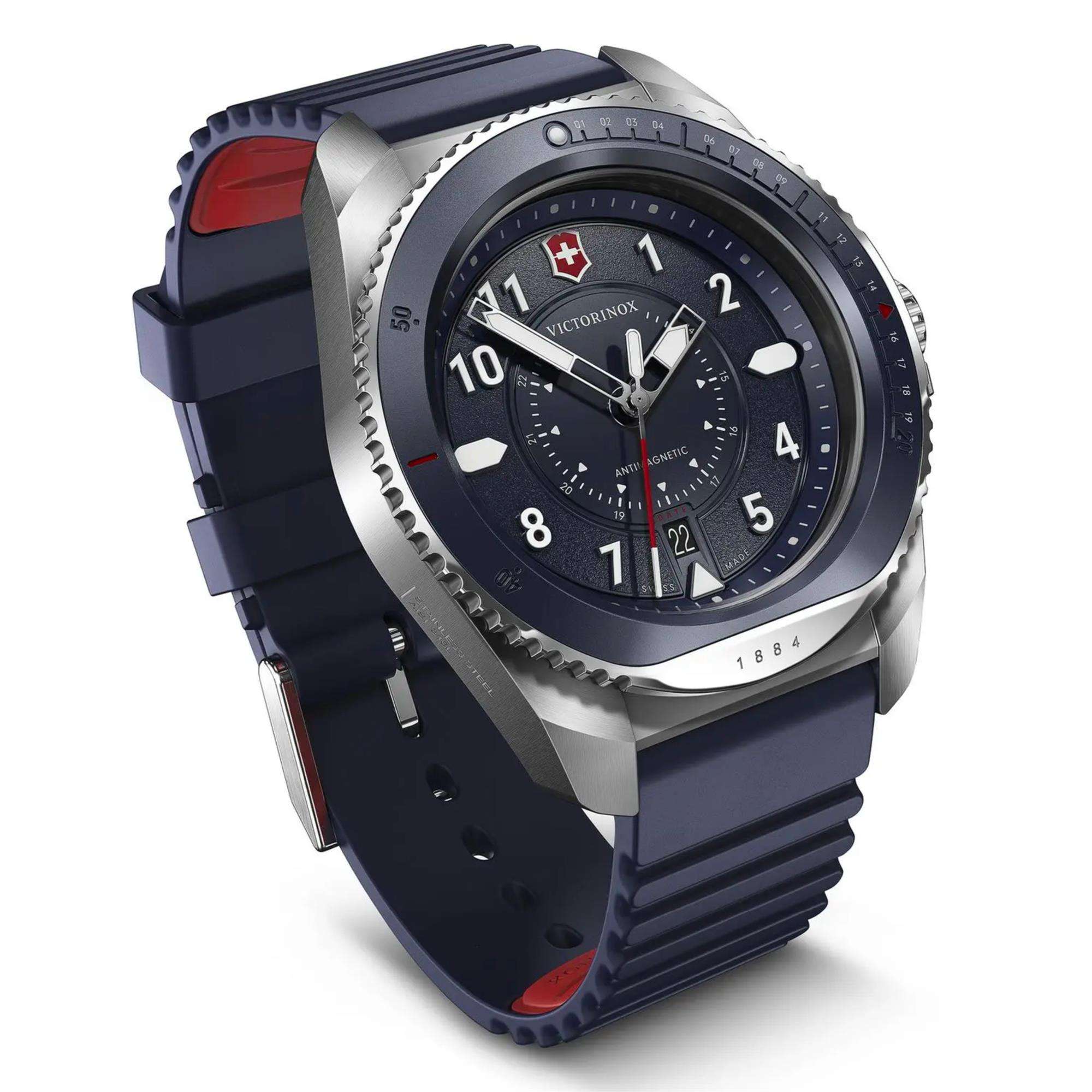 Victorinox Journey 1884 43mm Blue Dial Rubber Mens Quartz Watch 241975