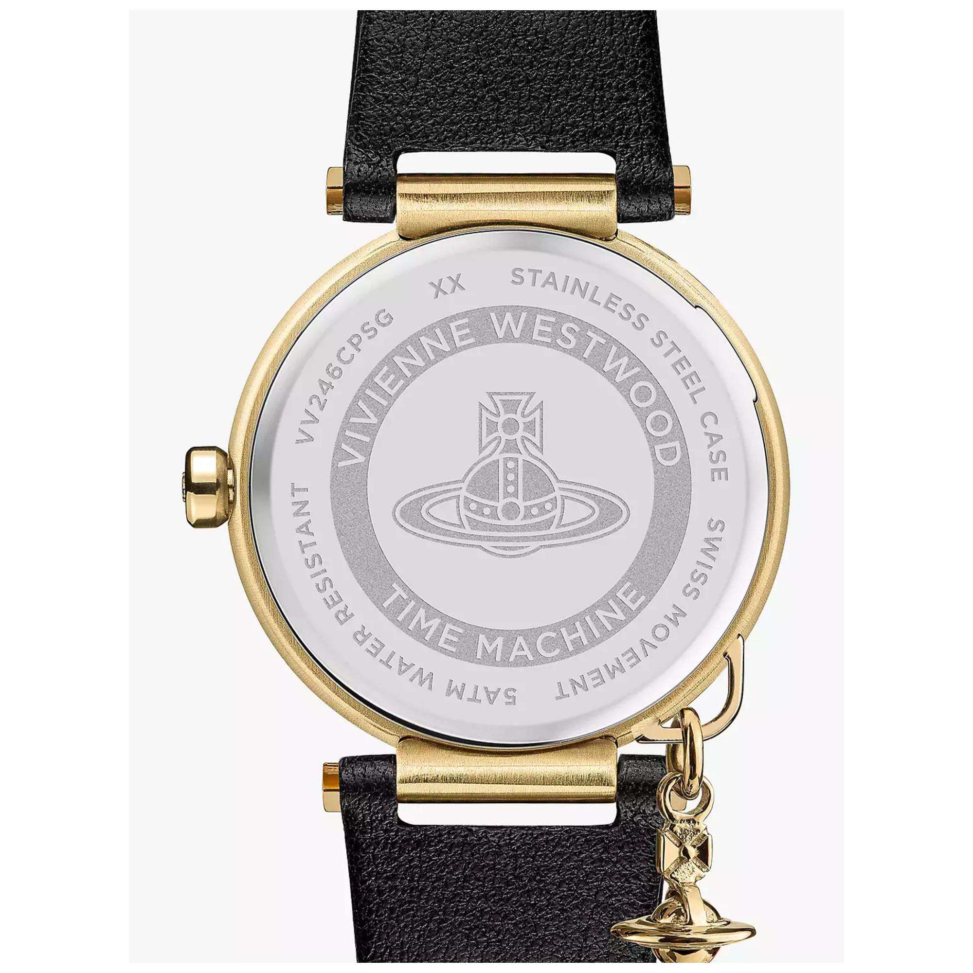 Vivienne Westwood Poplar Schwarzes Zifferblatt Schwarzes Lederarmband Damenuhr VV246BKBK