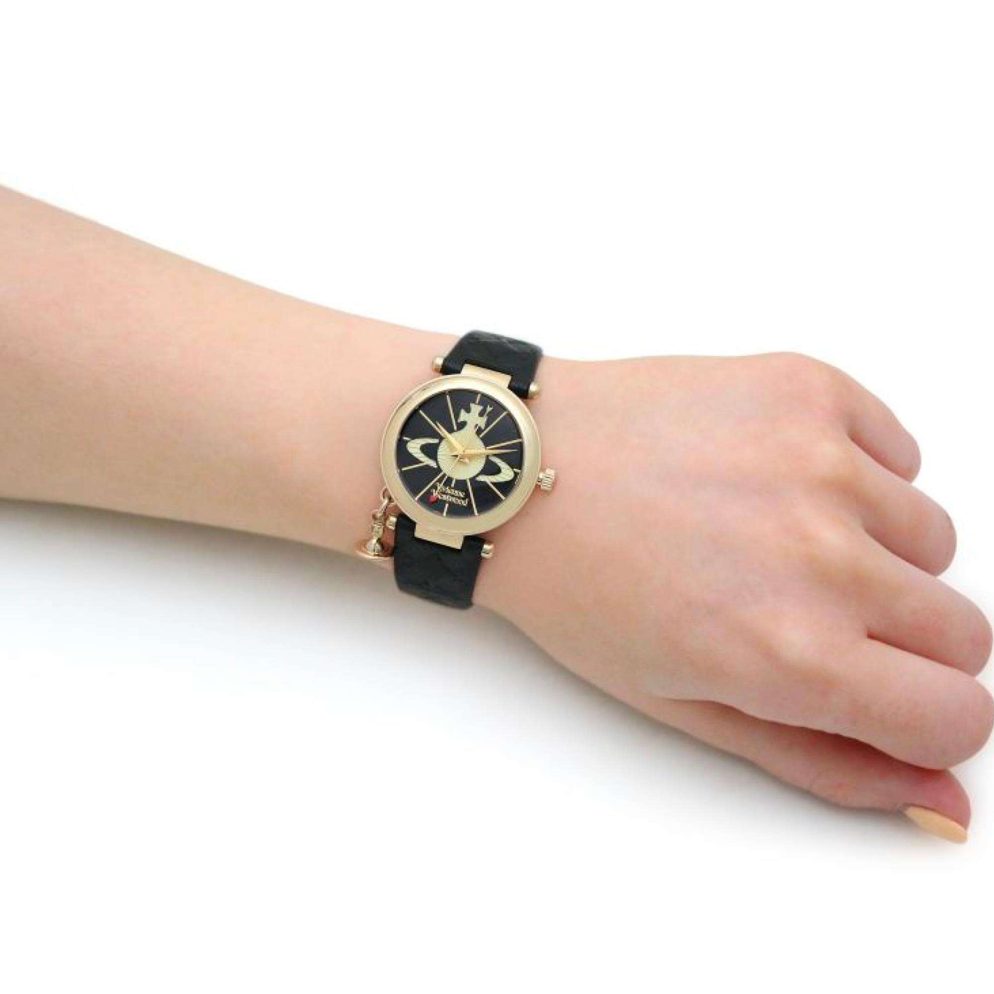 Vivienne Westwood Orb II Schwarzes Zifferblatt Lederarmband Damenuhr VV006BKGD